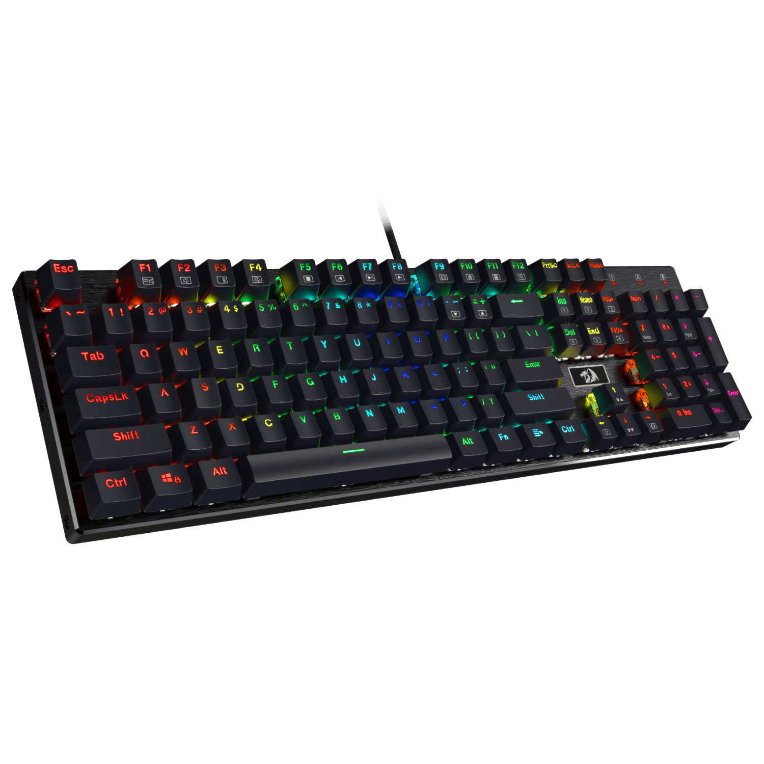 Papan Kekunci Permainan Mekanikal Berwayar Lampu Latar LED RGB Redragon K556, Tapak Aluminium, 104 Kekunci Standard