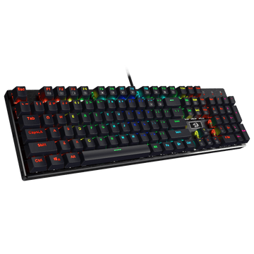 Papan Kekunci Permainan Mekanikal Berwayar Lampu Latar LED RGB Redragon K556, Tapak Aluminium, 104 Kekunci Standard