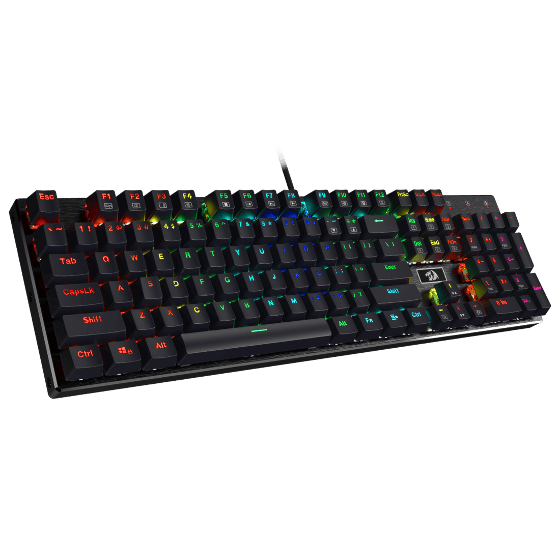 Papan Kekunci Permainan Mekanikal Berwayar Lampu Latar LED RGB Suis Merah Redragon K556, Tapak Aluminium, 104 Kekunci Standard