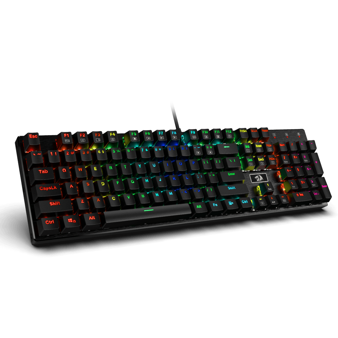 Papan Kekunci Permainan Mekanikal Berwayar Lampu Latar LED RGB Redragon K556, Tapak Aluminium, 104 Kekunci Standard