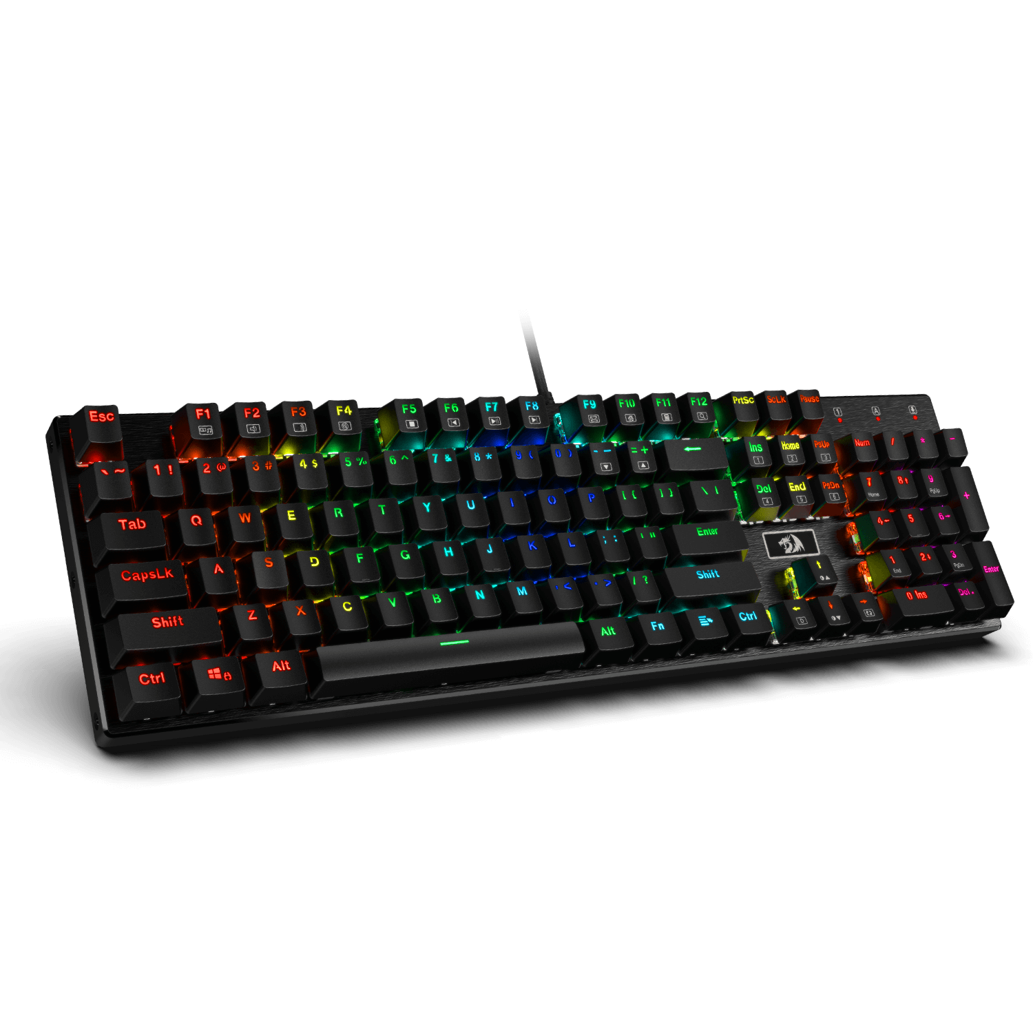 Papan Kekunci Permainan Mekanikal Berwayar Lampu Latar LED RGB Suis Merah Redragon K556, Tapak Aluminium, 104 Kekunci Standard