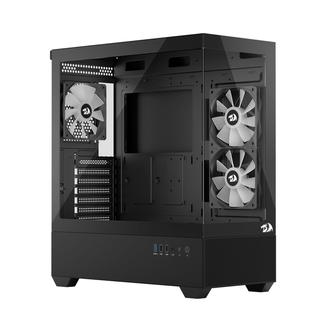 Redragon CA606 Gaming Back-Mounted PC Case, ATX Computer Chassis w/ 3 x 120mm Fans Pre-Installed & High Airflow Perforated Panels, 270° Full View, Easy Cable Management, Black