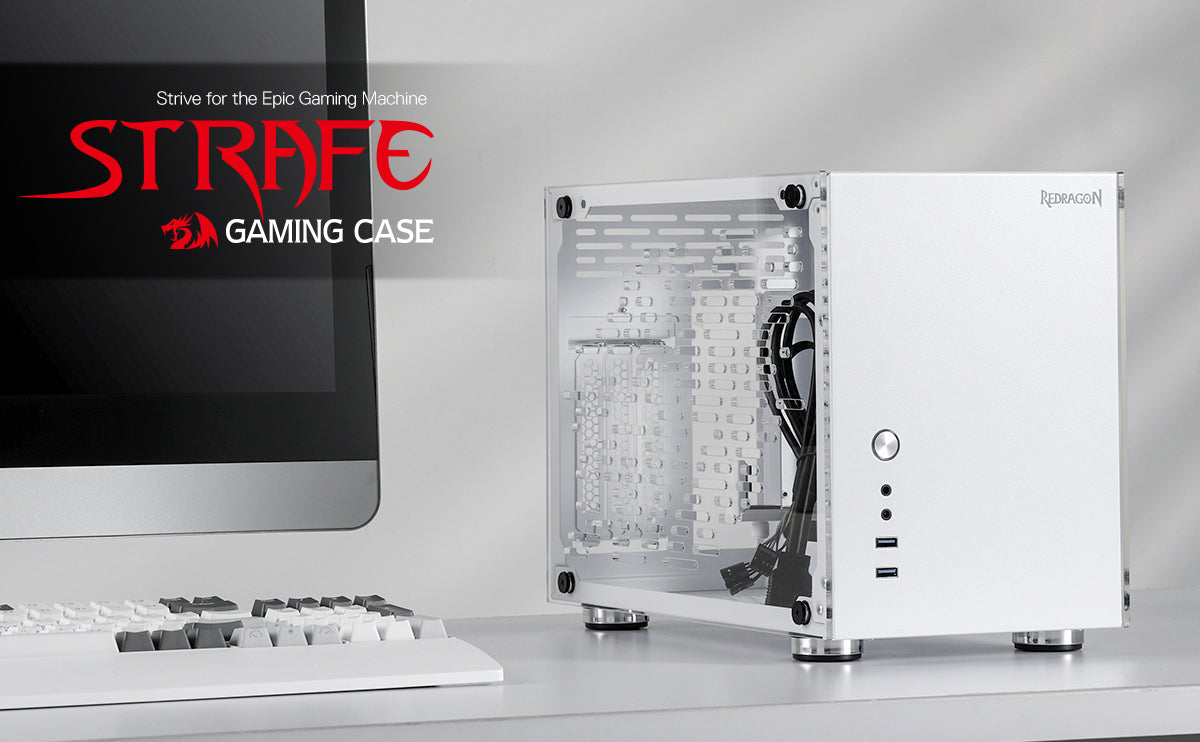 Sarung PC Permainan Redragon EB211 Mini-ITX, Casing Komputer Faktor Bentuk Kecil dengan Panel Telus Akrilik Sarang Lebah Berventilasi, GPU Tiga Slot dan Kebolehcapaian 360 Darjah, Putih