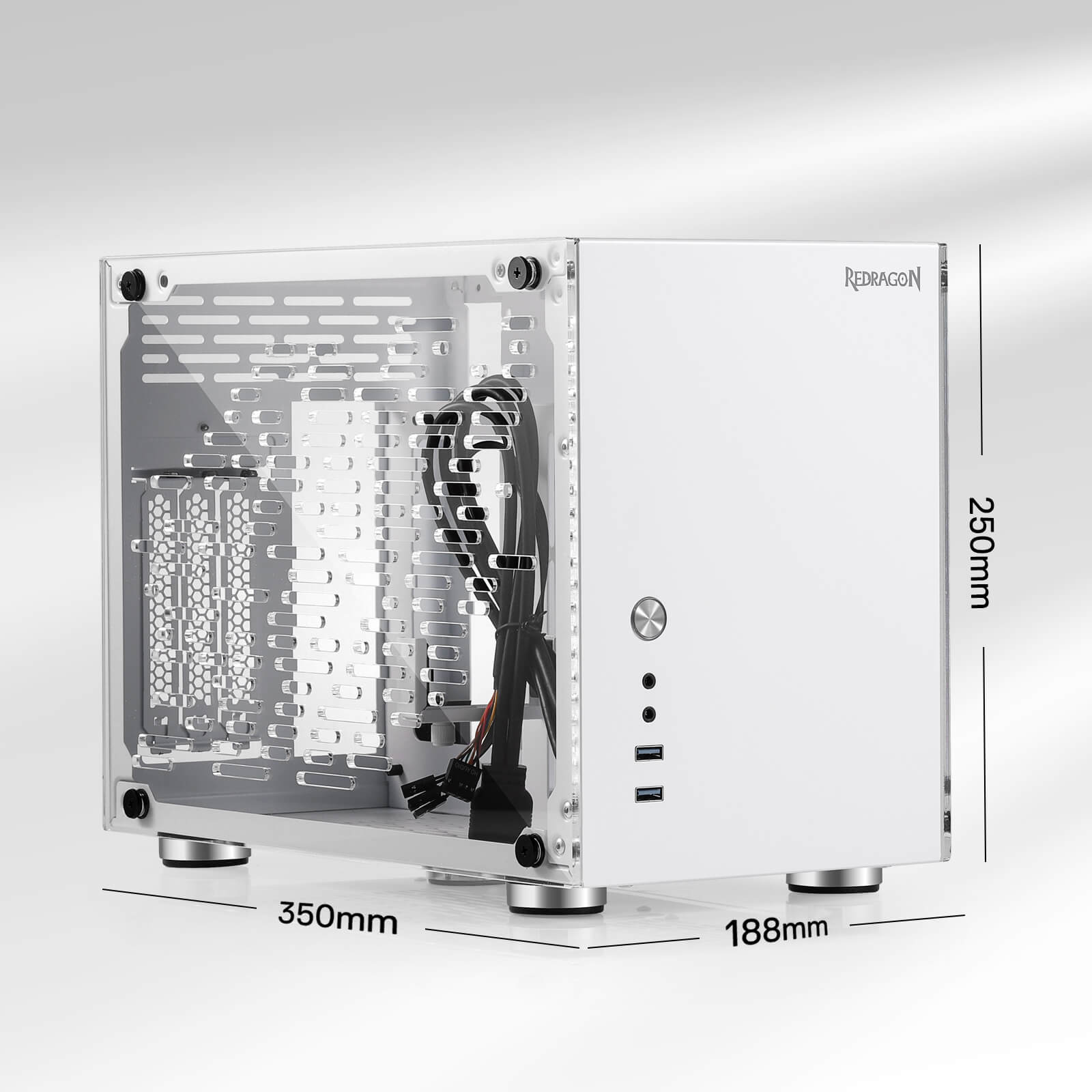 Sarung PC Permainan Redragon EB211 Mini-ITX, Casing Komputer Faktor Bentuk Kecil dengan Panel Telus Akrilik Sarang Lebah Berventilasi, GPU Tiga Slot dan Kebolehcapaian 360 Darjah, Putih