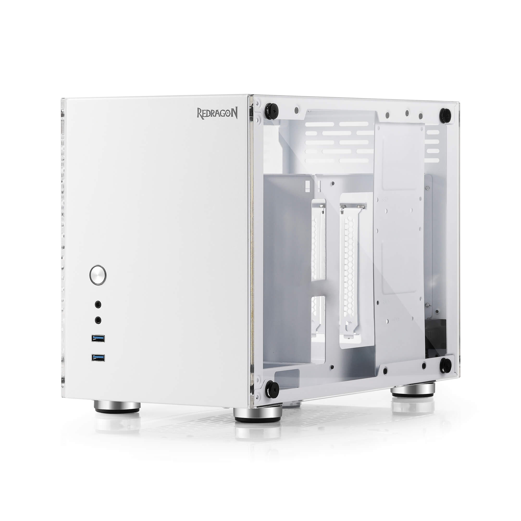 Sarung PC Permainan Redragon EB211 Mini-ITX, Casing Komputer Faktor Bentuk Kecil dengan Panel Telus Akrilik Sarang Lebah Berventilasi, GPU Tiga Slot dan Kebolehcapaian 360 Darjah, Putih