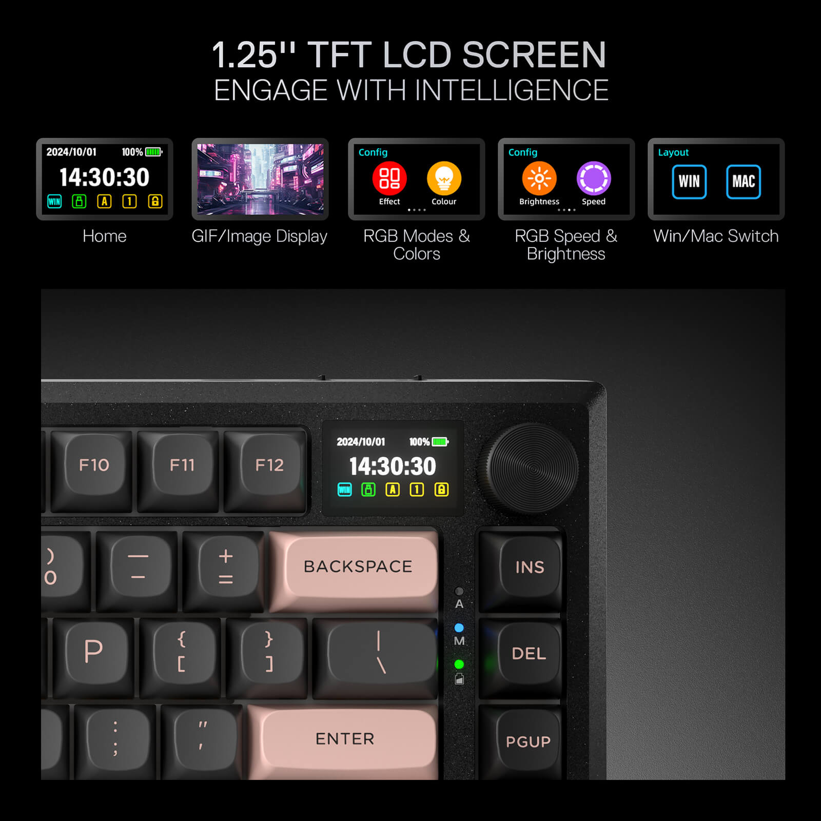 Redragon K720 Wireless CNC Gasket Gaming Keyboard w/Hype Screen & Knob, 81 Keys Mechanical Keyboard, Smart 1.14’’ TFT Info Display, 5-Layer Noise Dampening, Custom Linear Switch, Dawn Sakura Color