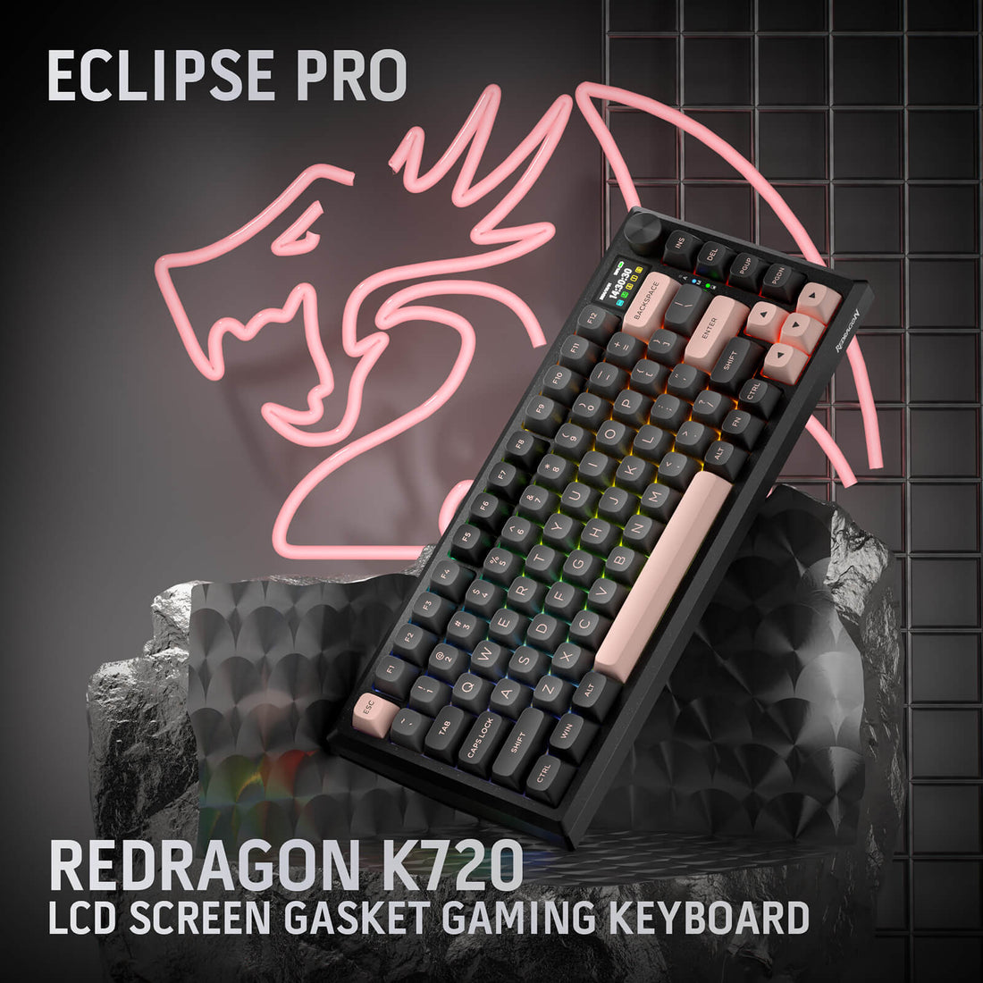 Redragon K720 Wireless CNC Gasket Gaming Keyboard w/Hype Screen & Knob, 81 Keys Mechanical Keyboard, Smart 1.14’’ TFT Info Display, 5-Layer Noise Dampening, Custom Linear Switch, Dawn Sakura Color