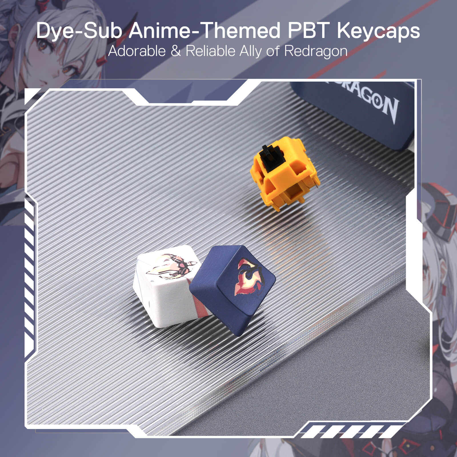 Redragon K686 Pro SE Keyboard in a Gaming Setup with Customizable RGB Lighting and Anime-Themed Design