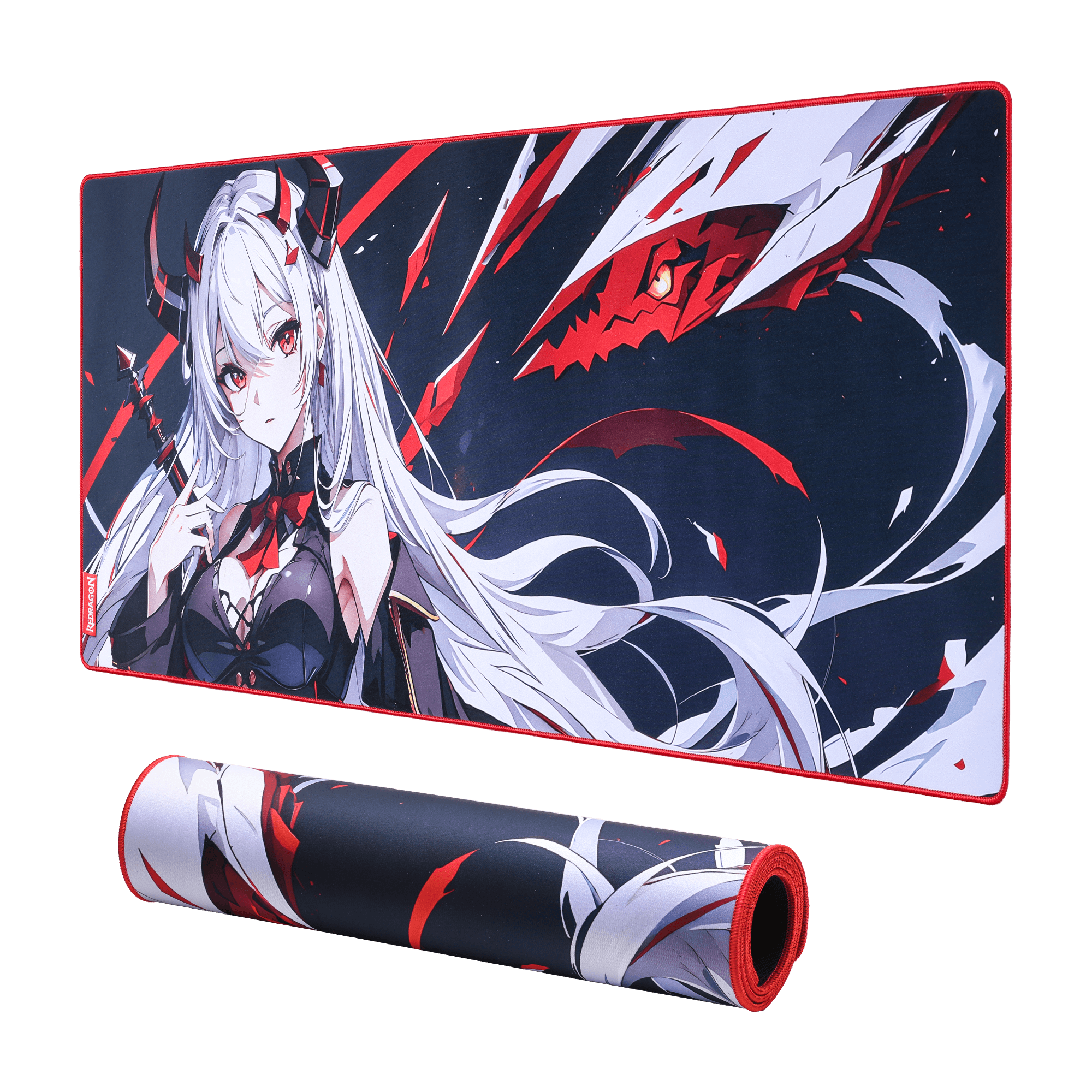 Redragon EISA P047 Anime Black Gaming Mouse Pad - Smooth Lycra Surface, Anti-Slip Rubber Base, Spill-Resistant, Durable 3mm Thick Design, Available in Small (13x10 in) & Large (35x16 in), Computer Mouse Mat, Extended Desk Pad,  Perfect for Gaming & Work, Pairs with EISA K1NG M916 PRO Mouse