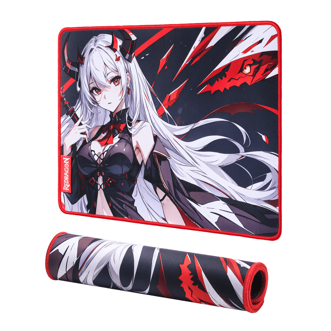 Redragon EISA P047 Anime Black Gaming Mouse Pad - Smooth Lycra Surface, Anti-Slip Rubber Base, Spill-Resistant, Durable 3mm Thick Design, Available in Small (13x10 in) & Large (35x16 in), Computer Mouse Mat, Extended Desk Pad,  Perfect for Gaming & Work, Pairs with EISA K1NG M916 PRO Mouse