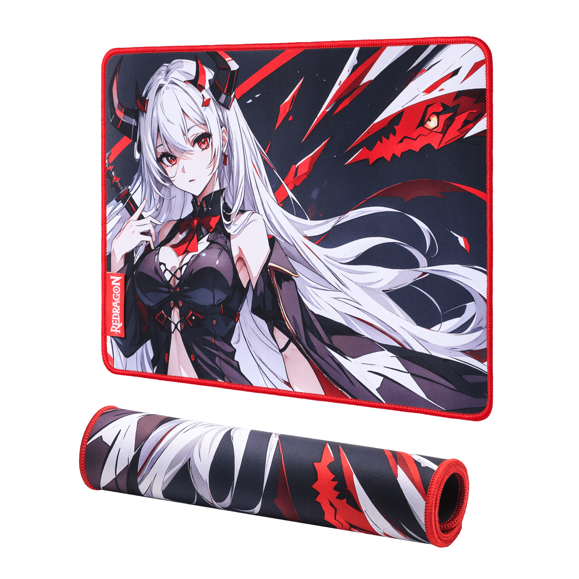 Redragon EISA P047 Anime Black Gaming Mouse Pad - Smooth Lycra Surface, Anti-Slip Rubber Base, Spill-Resistant, Durable 3mm Thick Design, Available in Small (13x10 in) & Large (35x16 in), Computer Mouse Mat, Extended Desk Pad,  Perfect for Gaming & Work, Pairs with EISA K1NG M916 PRO Mouse