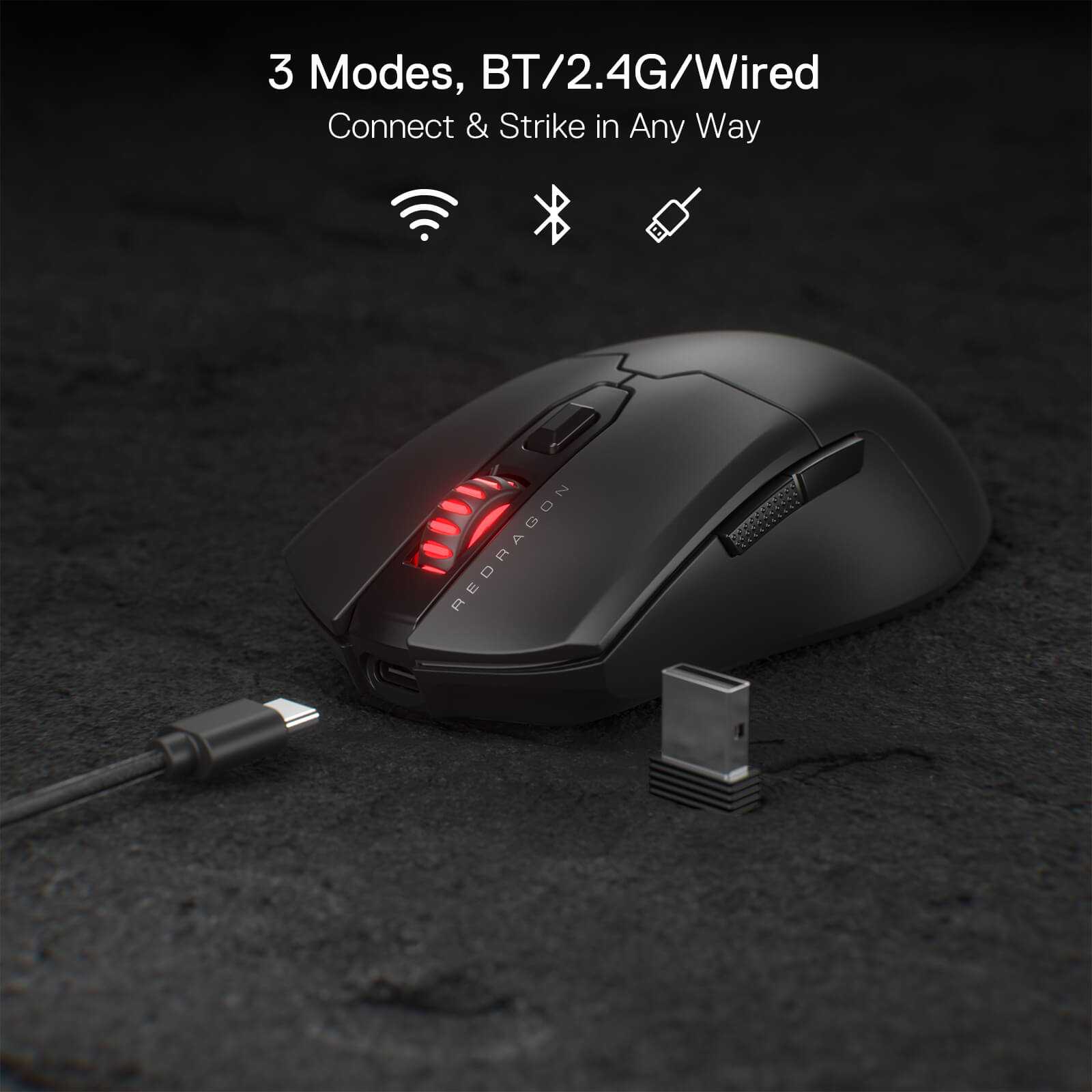 Redragon M995 Wireless Gaming Mouse, 26000 DPI Wired/Wireless Gamer Mouse w/ 3-Mode Connection, BT & 2.4G Wireless, 6 Macro Buttons, Durable Power Capacity for PC/Mac/Laptop