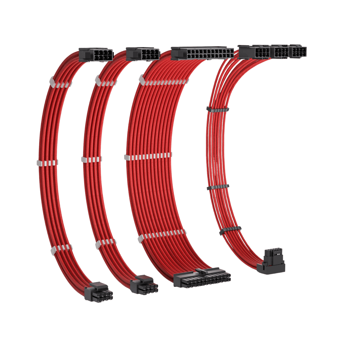 Redragon GCP07 Power Extension Cable Kit - 1x24 Pin, 1x90 Degree 16 Pin, 2x8Pin Sleeved Cable for ATX Power Supply, 30CM Length with Cable Combs, Red