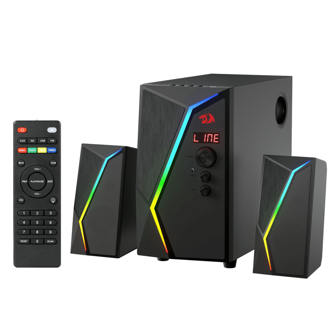 Redragon GS520 PRO Computer Gaming Speakers with Subwoofer, 2.1 Channel RGB Stereo Speakers for Desktop w/Massive 45W Max Power, Unparalleled Adjustable Bass, Bluetooth 5.0, SD & 3.5mm AUX Inputs