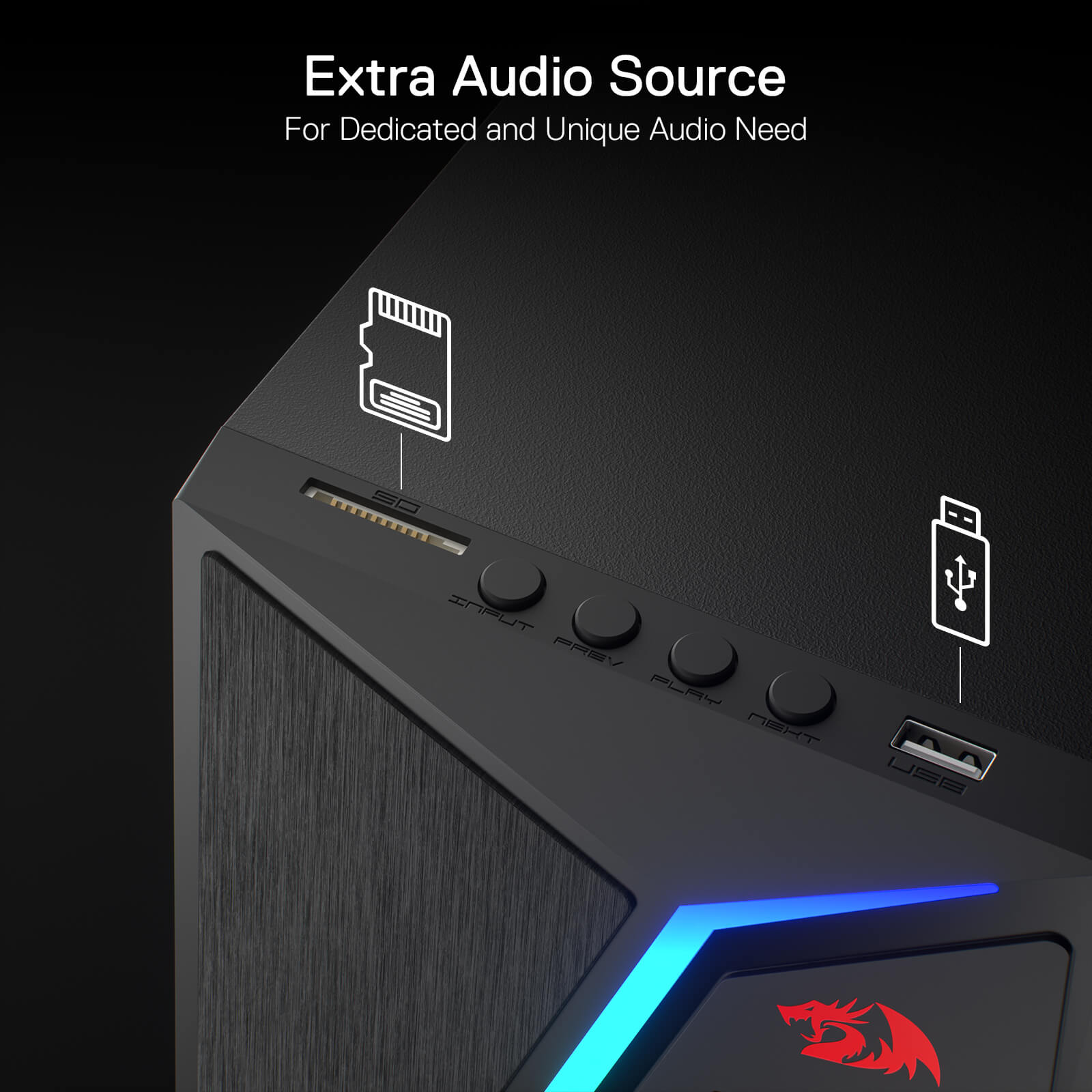 Redragon GS520 PRO Computer Gaming Speakers with Subwoofer, 2.1 Channel RGB Stereo Speakers for Desktop w/Massive 45W Max Power, Unparalleled Adjustable Bass, Bluetooth 5.0, SD & 3.5mm AUX Inputs
