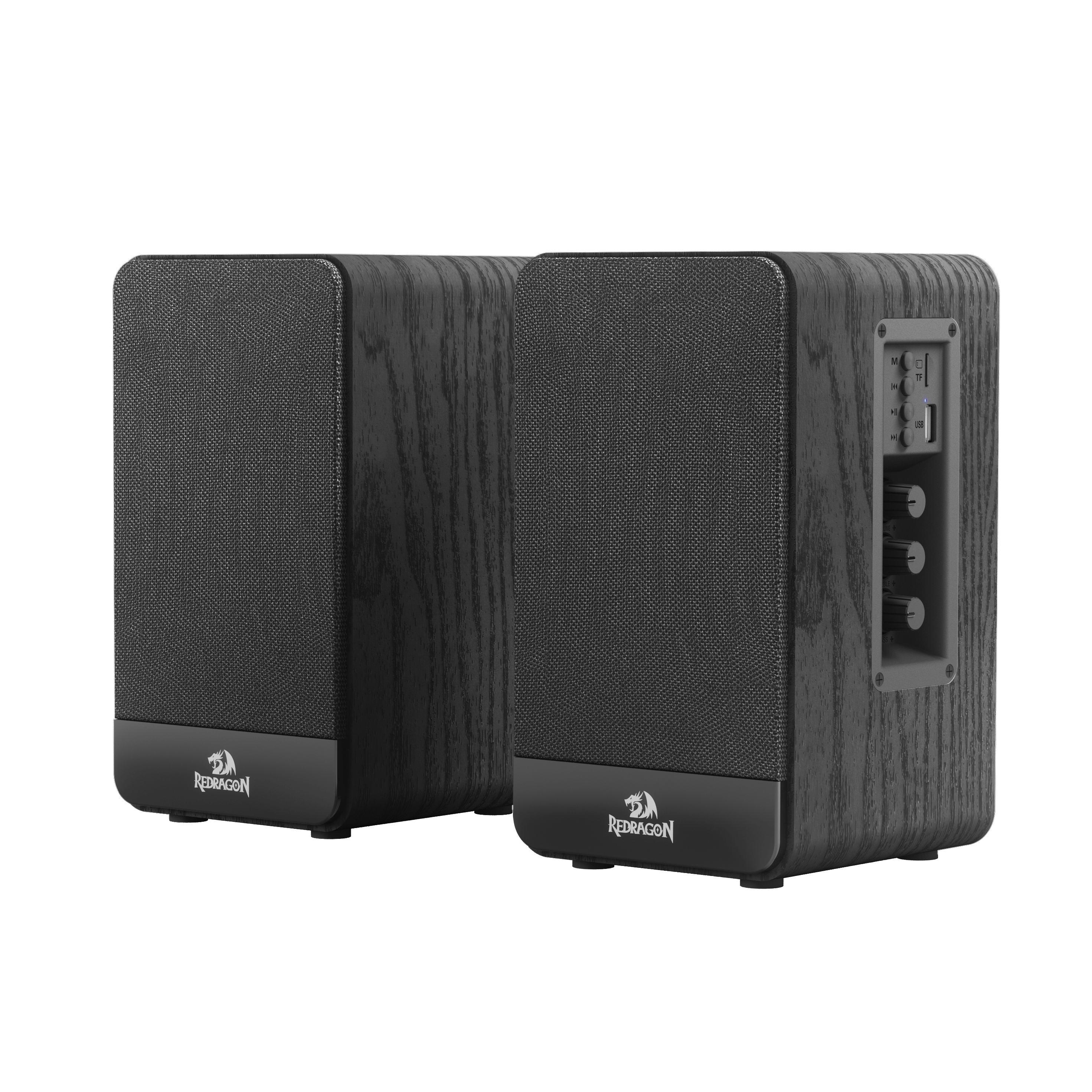 Pembesar Suara Meja Tanpa Wayar Redragon GS813, Pembesar Suara Rak Buku 2.0 Saluran dengan Output 20W Berkuasa, Sambungan BT 5.0/3.5mm AUX, Kawalan Tombol Bes/Treble yang Dipertingkatkan dan Kad TF/Pemacu Kilat USB Disokong