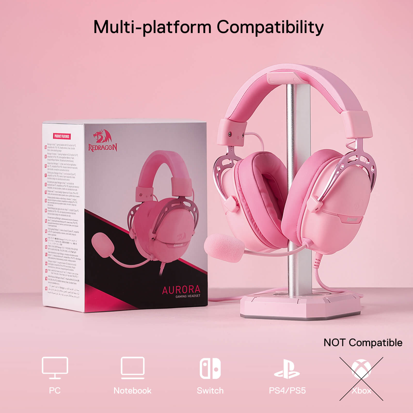 Redragon H376 Aurora Wired Gaming Headset, Virtual 7.1 Surround Sound, 40mm Drivers, in-line Control with EQ Mode, Over-Ear Headphones Works for PC/PS5/NS