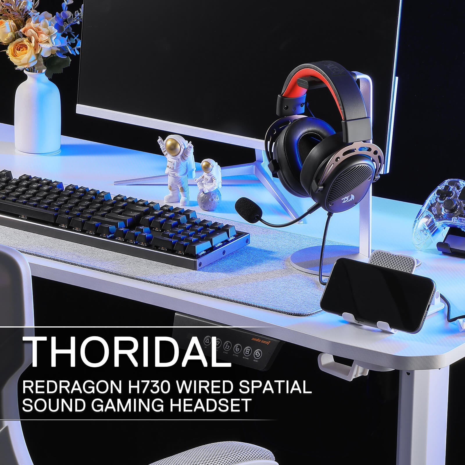 Redragon H730 USB Wired Gaming Headset - 53mm Drivers, 360° Spatial Sound, Detachable Noise-Canceling Microphone, Magnetic Replaceable Ear Cushions, Over-Ear Headphones Works for PC/PS4/PS5