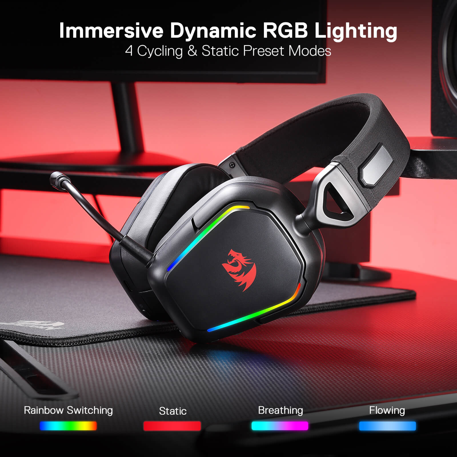 Redragon H868 3-Mode Wireless 7.1 Surround Sound RGB Gaming Headset