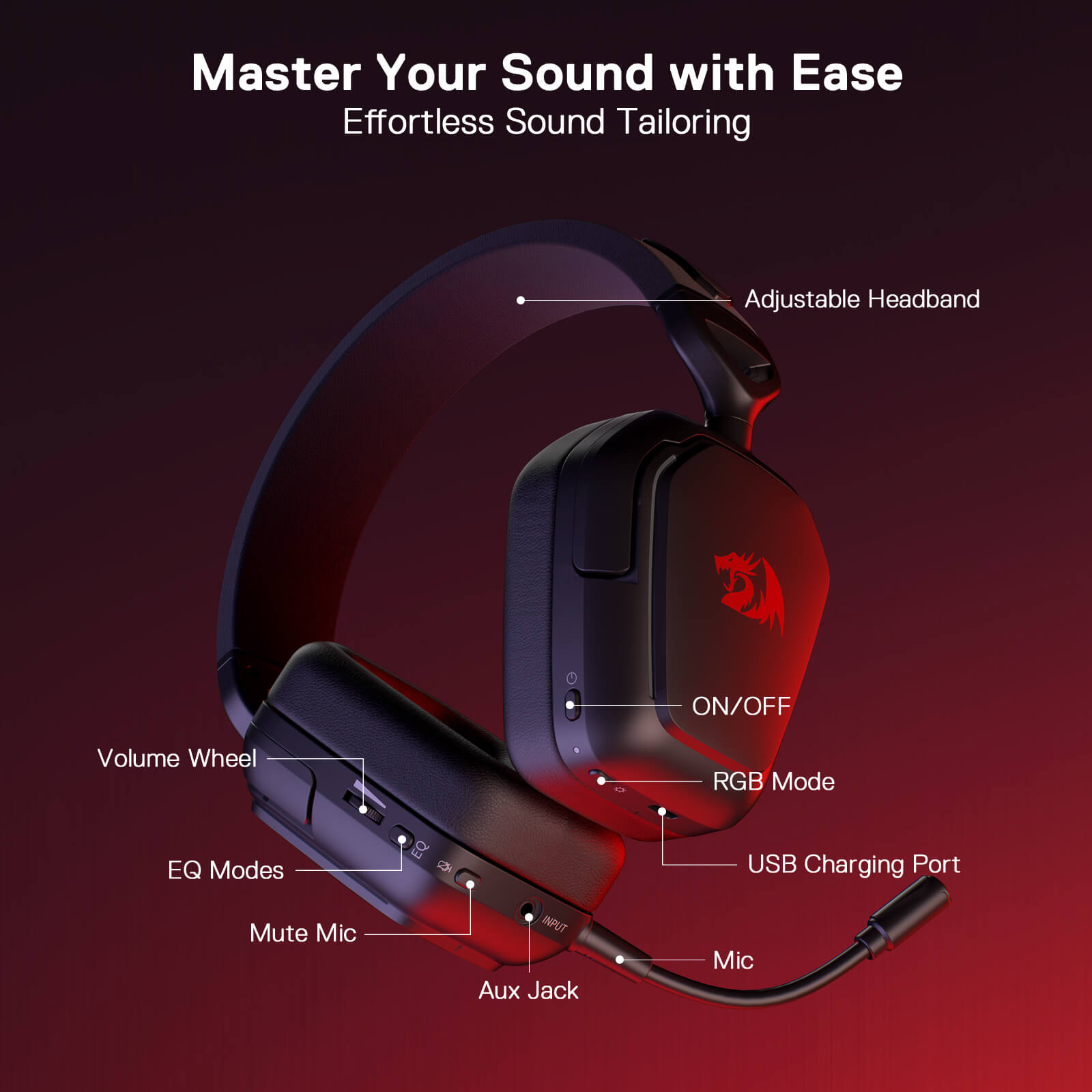 Redragon H868 3-Mode Wireless 7.1 Surround Sound RGB Gaming Headset