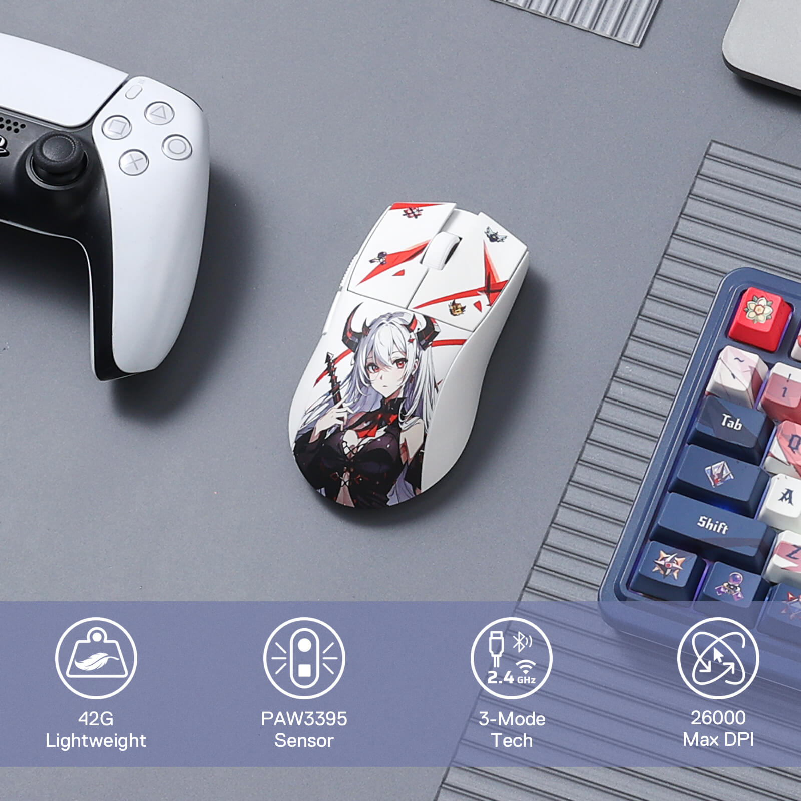 Redragon K686 Pro SE Keyboard in a Gaming Setup with Customizable RGB Lighting and Anime-Themed Design