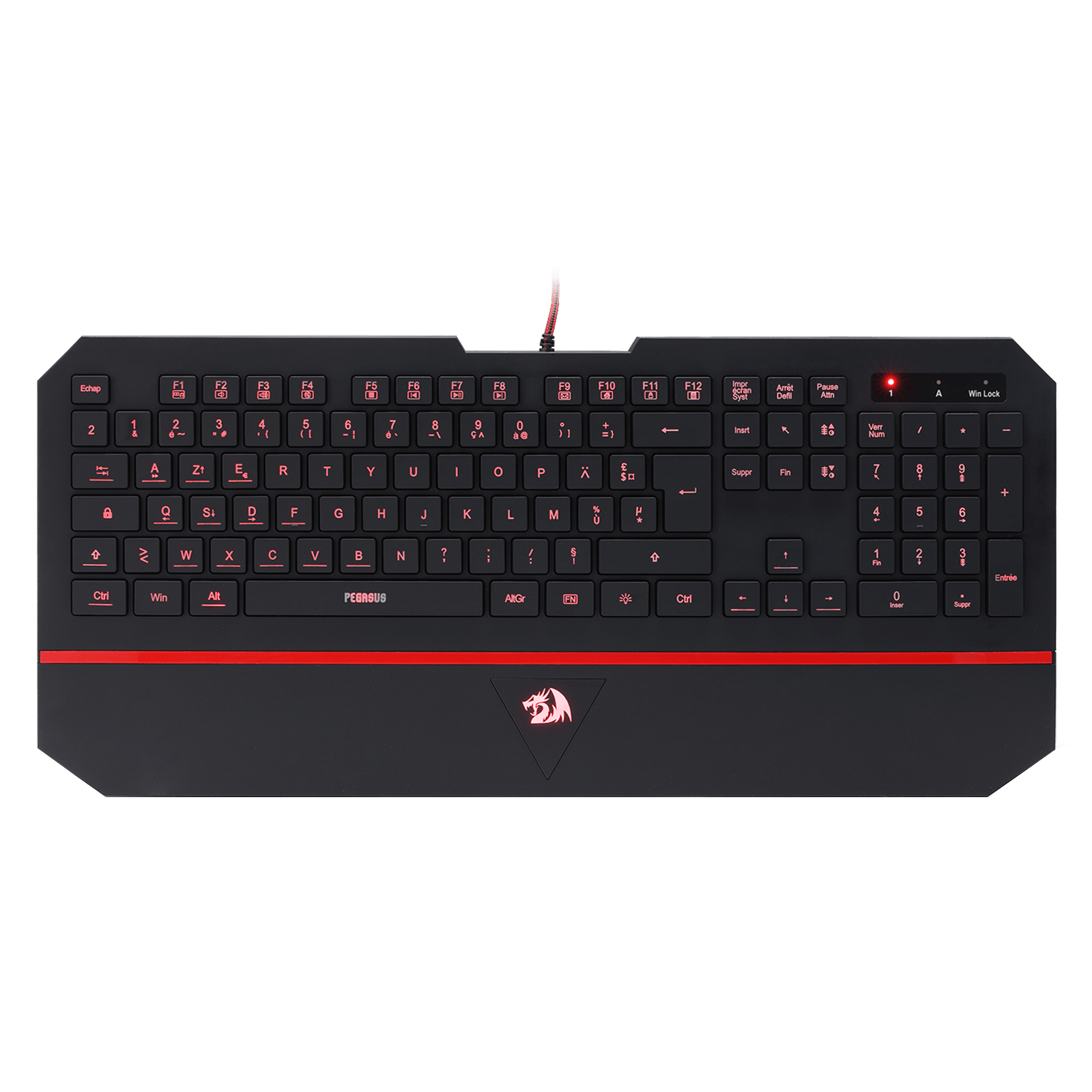 Gaming keyboard with red accents on a black background