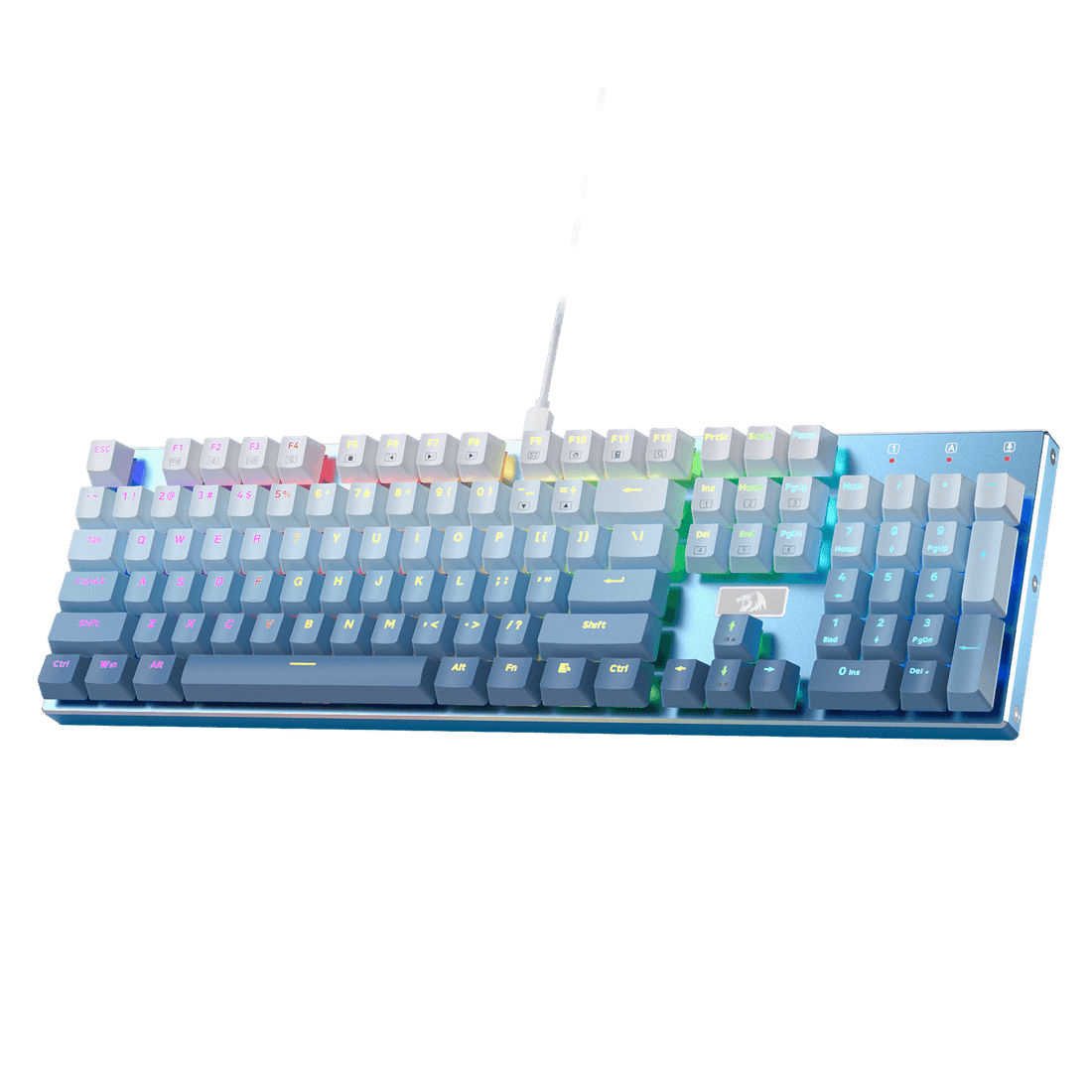 Papan Kekunci Permainan Mekanikal Berwayar Lampu Latar LED RGB Redragon K556 SE, Tapak Aluminium, Soket 104 Kekunci yang Dinaik Taraf, Buih Penyerap Bunyi 3.5mm, Suis Merah Senyap Linear Boleh Tukar Panas, Biru Gradien