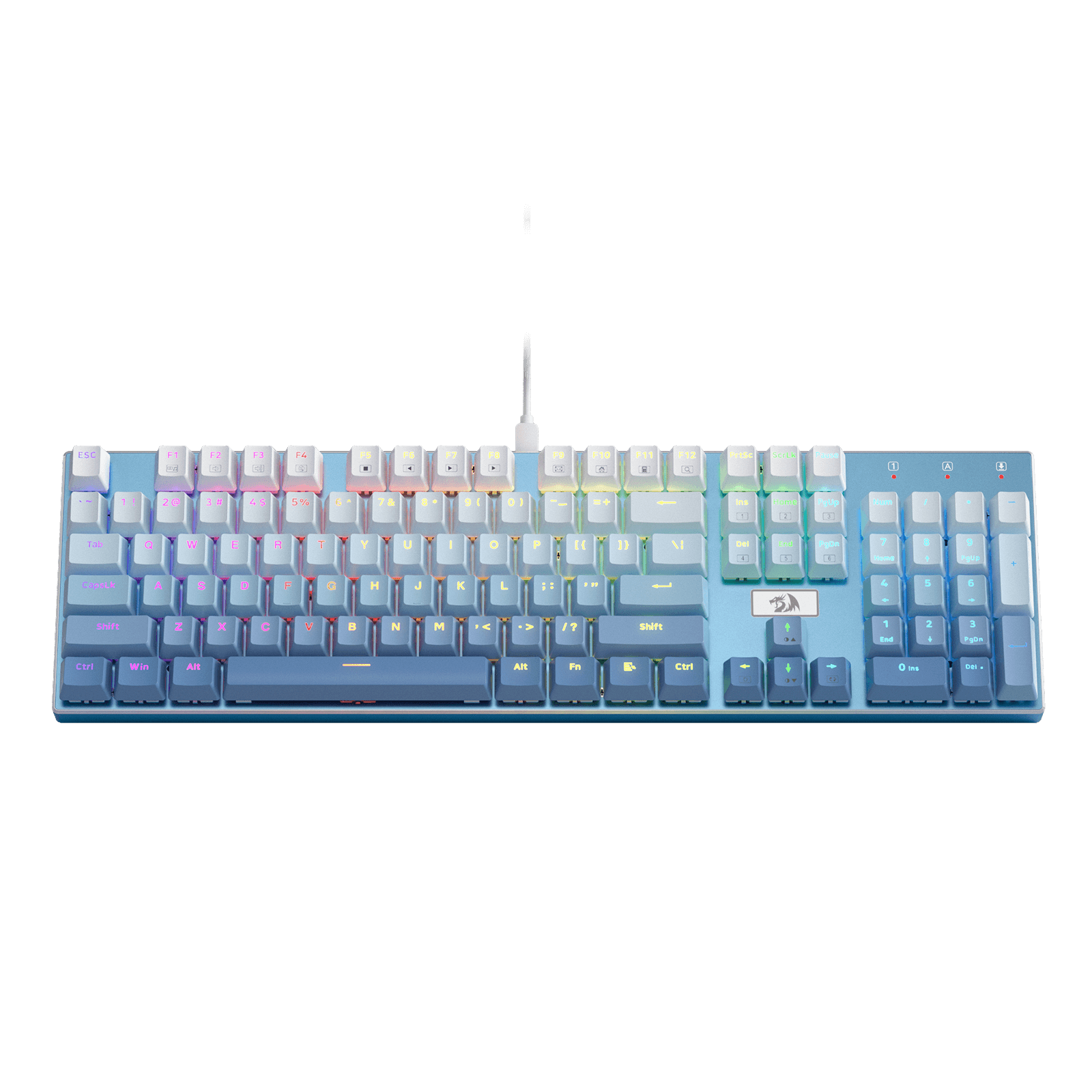 Papan Kekunci Permainan Mekanikal Berwayar Lampu Latar LED RGB Redragon K556 SE, Tapak Aluminium, Soket 104 Kekunci yang Dinaik Taraf, Buih Penyerap Bunyi 3.5mm, Suis Merah Senyap Linear Boleh Tukar Panas, Biru Gradien