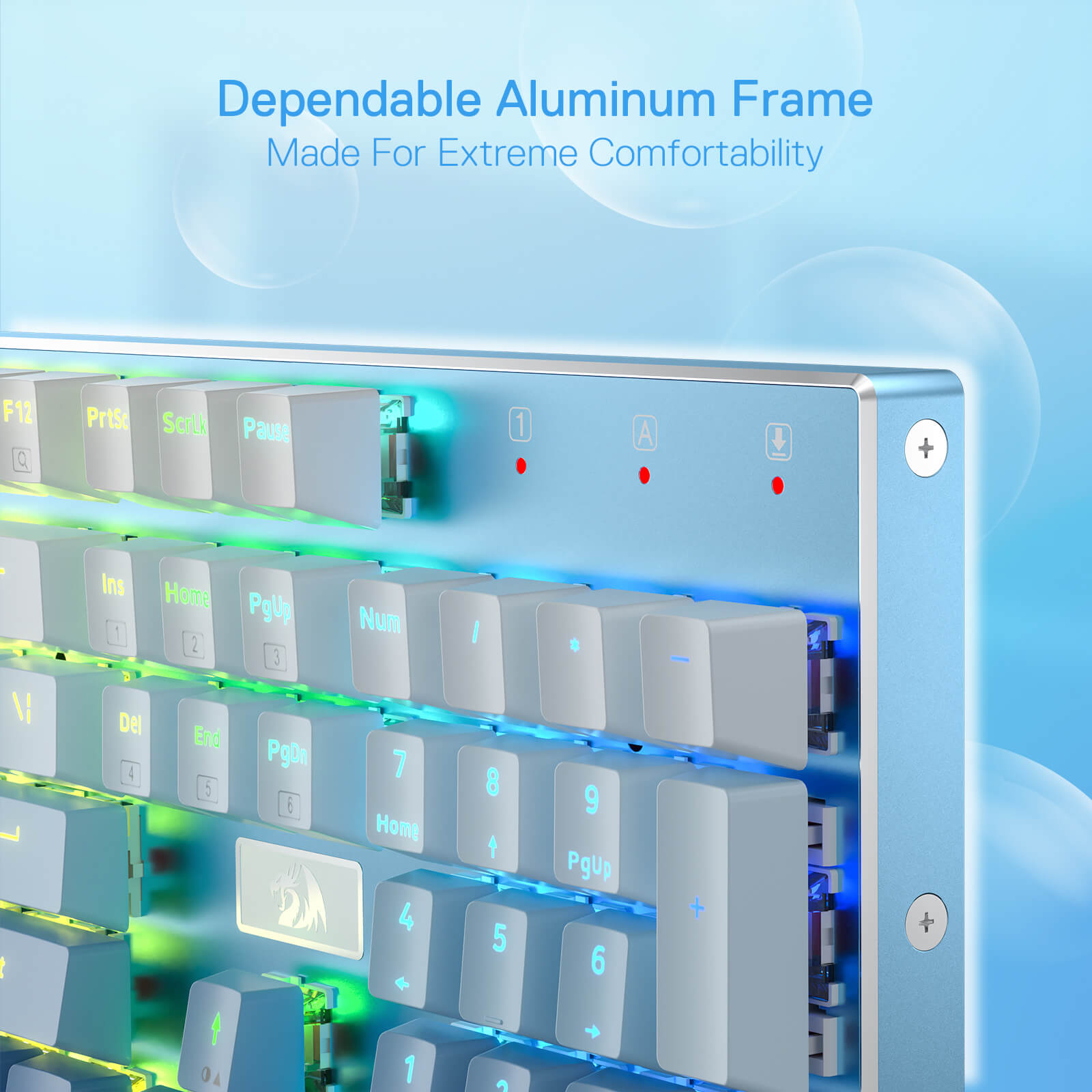 Papan Kekunci Permainan Mekanikal Berwayar Lampu Latar LED RGB Redragon K556 SE, Tapak Aluminium, Soket 104 Kekunci yang Dinaik Taraf, Buih Penyerap Bunyi 3.5mm, Suis Merah Senyap Linear Boleh Tukar Panas, Biru Gradien