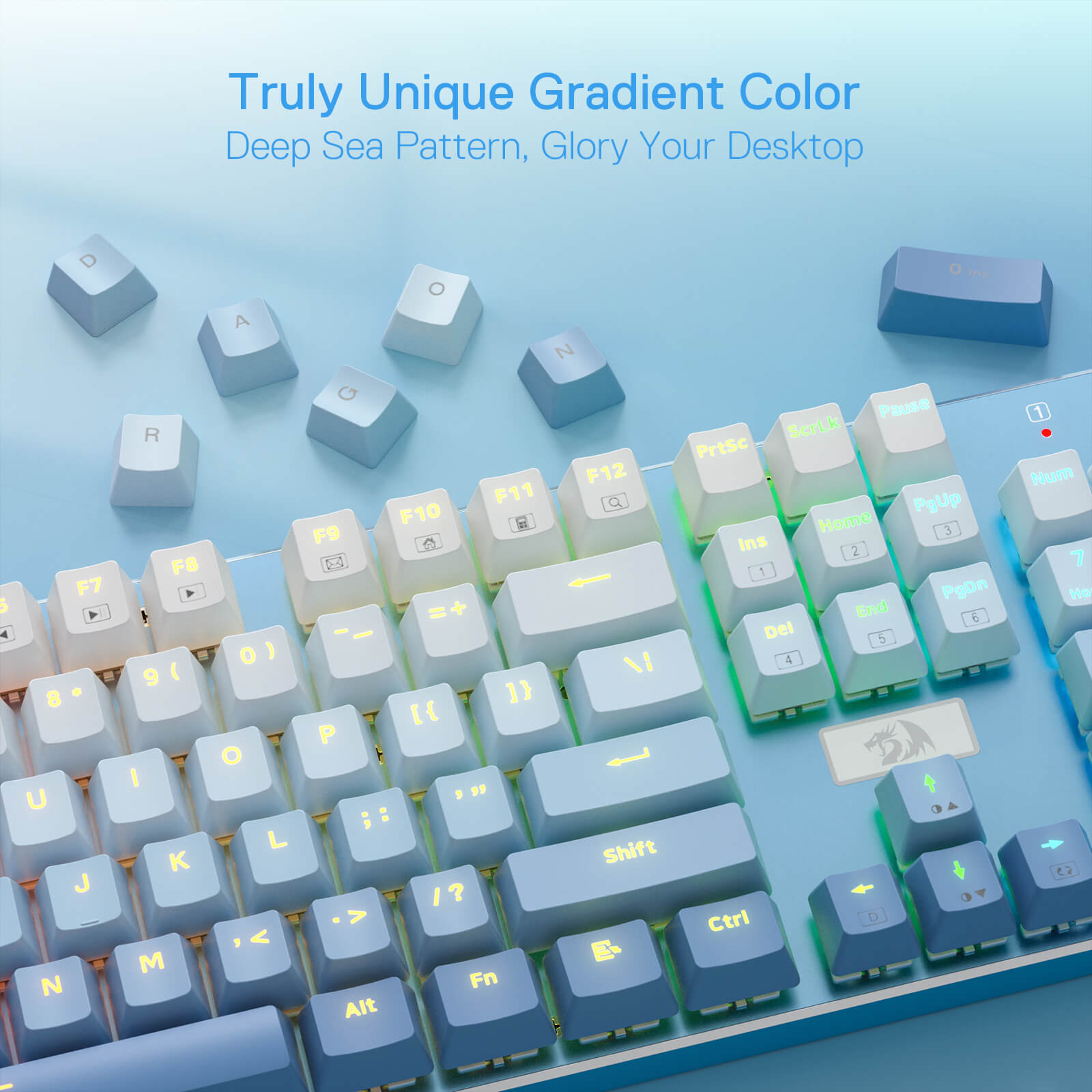 Papan Kekunci Permainan Mekanikal Berwayar Lampu Latar LED RGB Redragon K556 SE, Tapak Aluminium, Soket 104 Kekunci yang Dinaik Taraf, Buih Penyerap Bunyi 3.5mm, Suis Merah Senyap Linear Boleh Tukar Panas, Biru Gradien