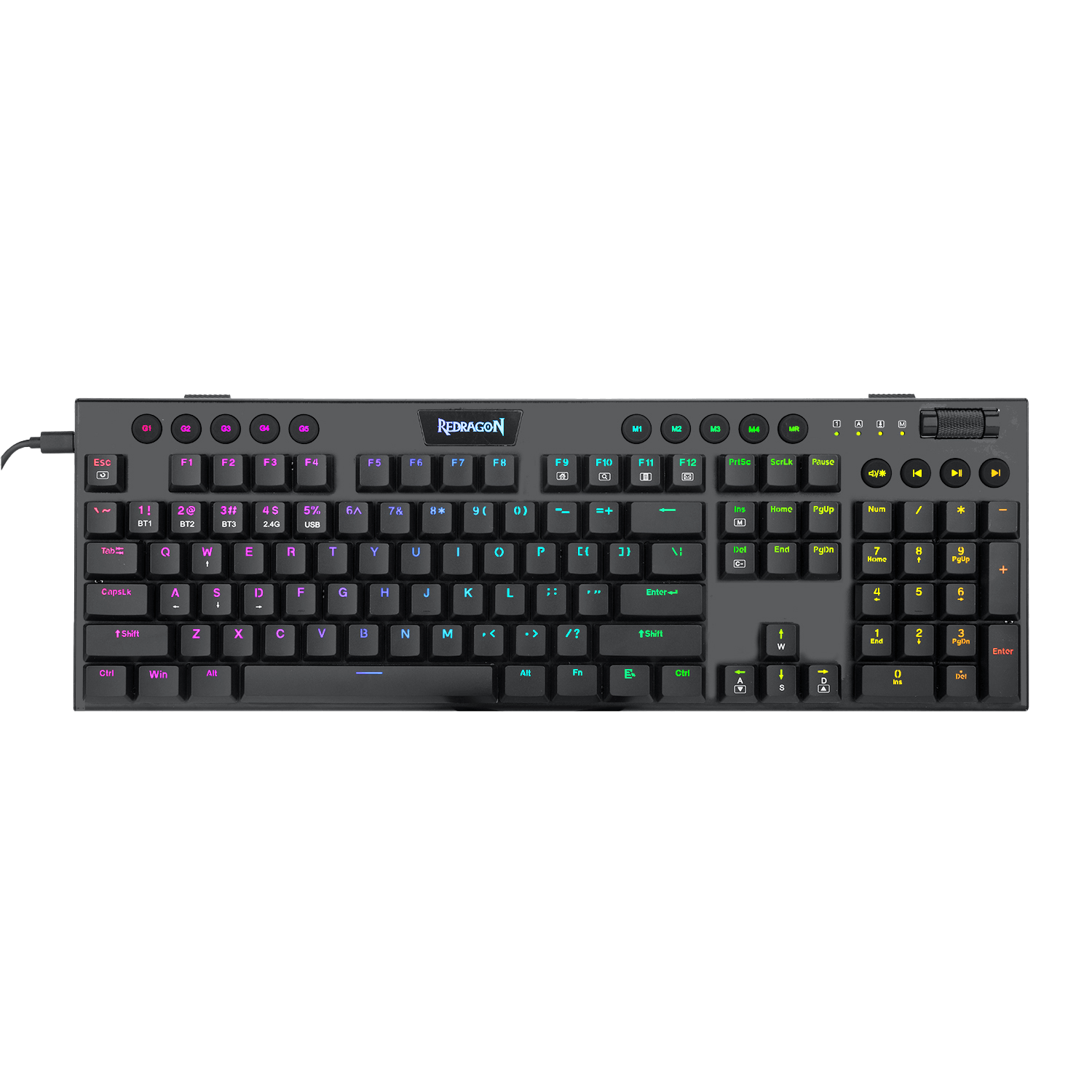Papan Kekunci Mekanikal RGB Wayarles Redragon K618 Horus, Papan Kekunci Permainan Profil Rendah Ultra Nipis Tiga Mod Bluetooth/2.4Ghz/Berwayar dengan Sambungan Tanpa Kord Tanpa Sela