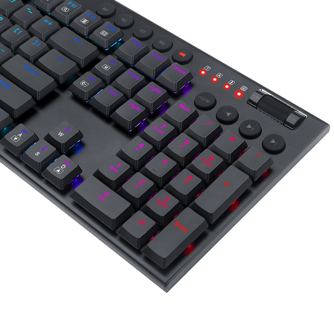 Papan Kekunci Mekanikal RGB Redragon K619 Horus, Papan Kekunci Permainan Berwayar Reka Bentuk Ultra-Nipis dengan Kekunci Profil Rendah, Kawalan Media Khusus & Suis Merah Linear, Perisian Pro Disokong