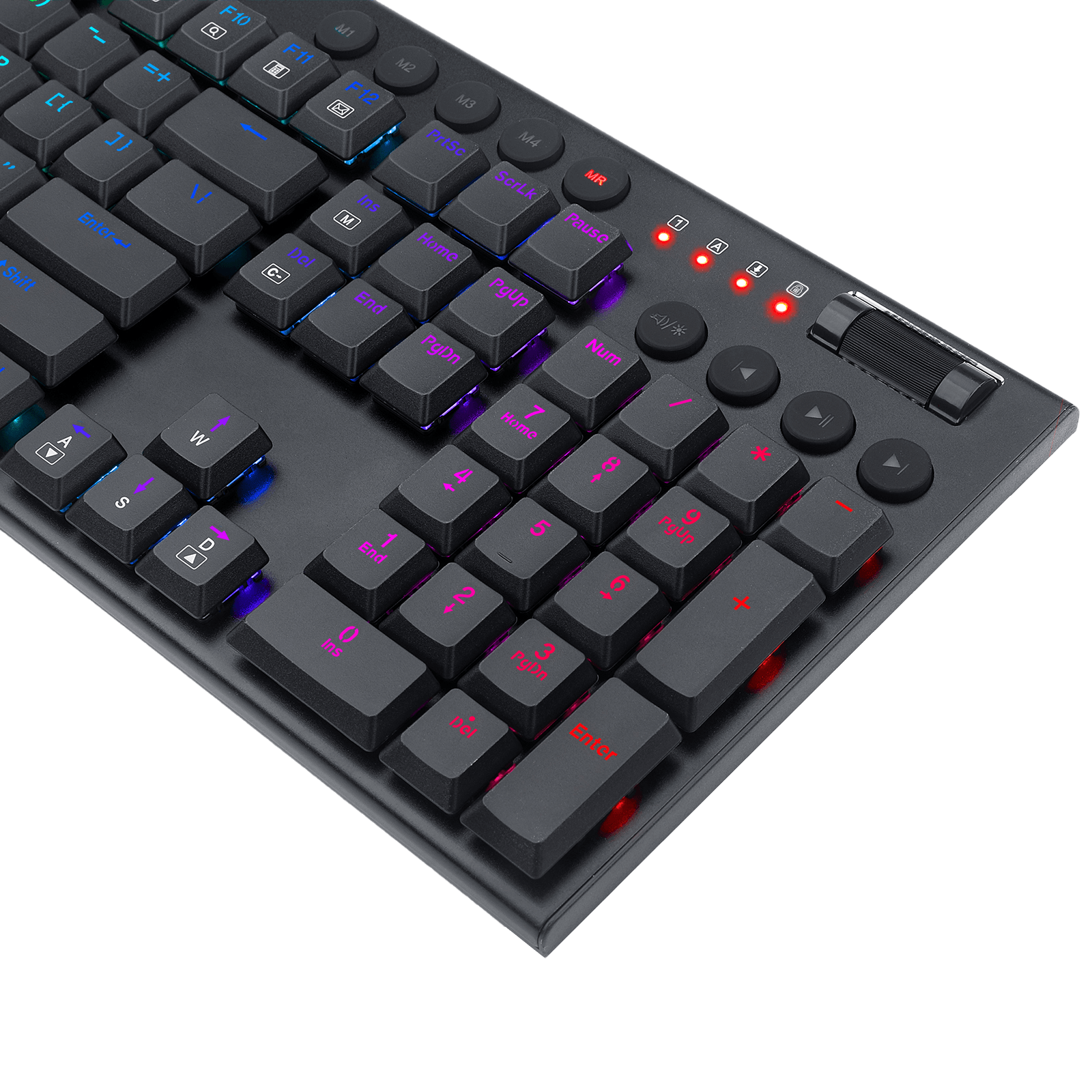Papan Kekunci Mekanikal RGB Redragon K619 Horus, Papan Kekunci Permainan Berwayar Reka Bentuk Ultra-Nipis dengan Kekunci Profil Rendah, Kawalan Media Khusus & Suis Merah Linear, Perisian Pro Disokong