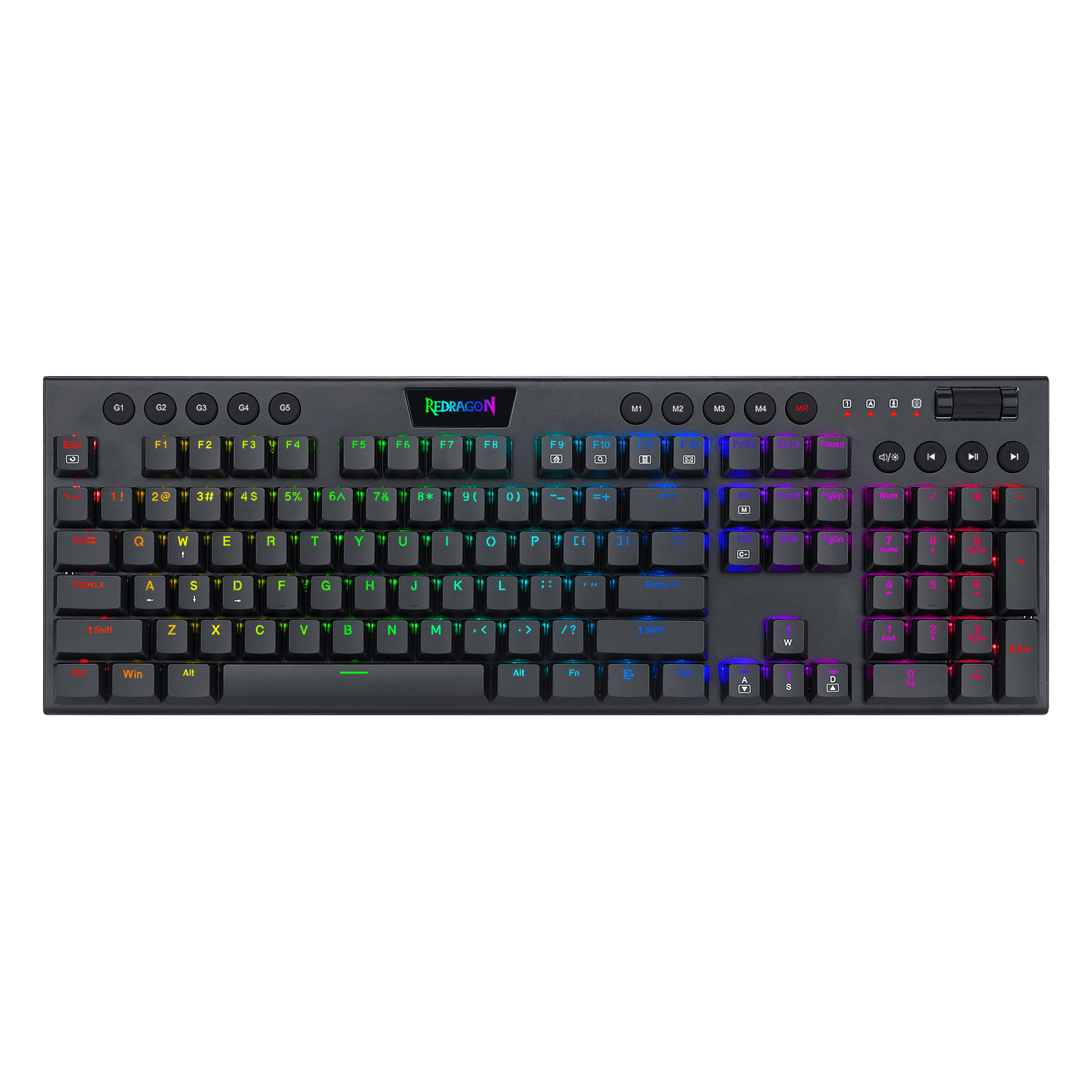 Papan Kekunci Mekanikal RGB Redragon K619 Horus, Papan Kekunci Permainan Berwayar Reka Bentuk Ultra-Nipis dengan Kekunci Profil Rendah, Kawalan Media Khusus & Suis Merah Linear, Perisian Pro Disokong