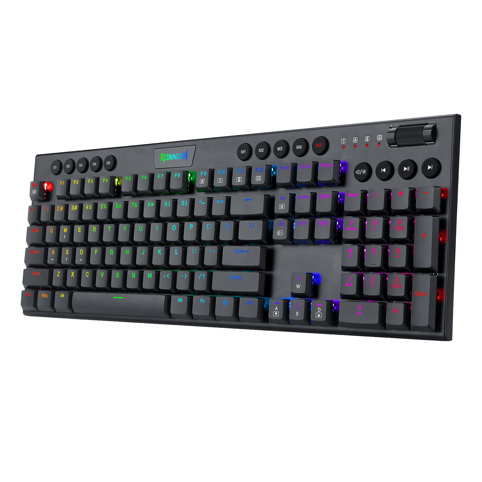 Papan Kekunci Mekanikal RGB Redragon K619 Horus, Papan Kekunci Permainan Berwayar Reka Bentuk Ultra-Nipis dengan Kekunci Profil Rendah, Kawalan Media Khusus & Suis Merah Linear, Perisian Pro Disokong