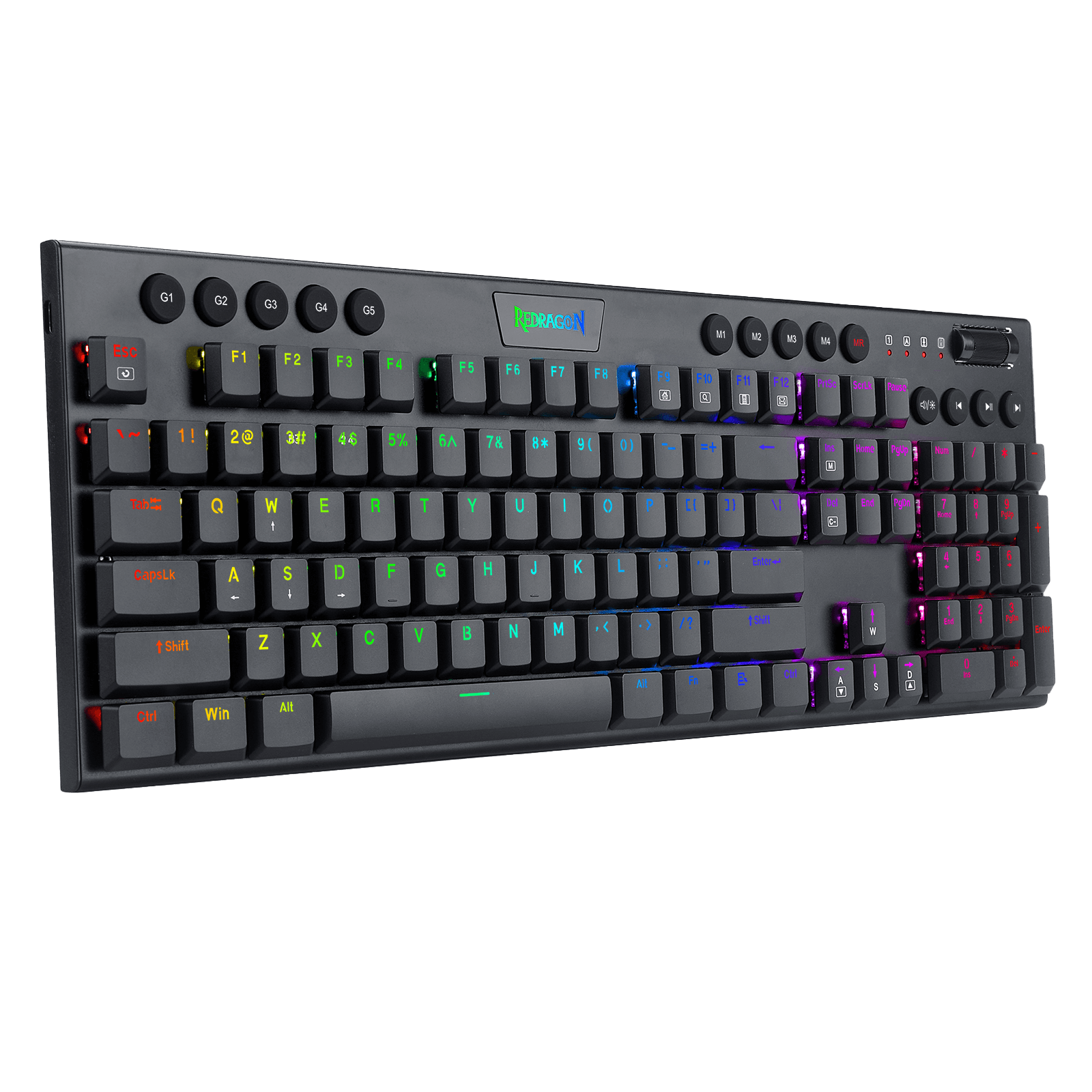 Papan Kekunci Mekanikal RGB Redragon K619 Horus, Papan Kekunci Permainan Berwayar Reka Bentuk Ultra-Nipis dengan Kekunci Profil Rendah, Kawalan Media Khusus & Suis Merah Linear, Perisian Pro Disokong