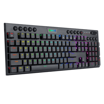 Papan Kekunci Mekanikal RGB Redragon K619 Horus, Papan Kekunci Permainan Berwayar Reka Bentuk Ultra-Nipis dengan Kekunci Profil Rendah, Kawalan Media Khusus & Suis Merah Linear, Perisian Pro Disokong