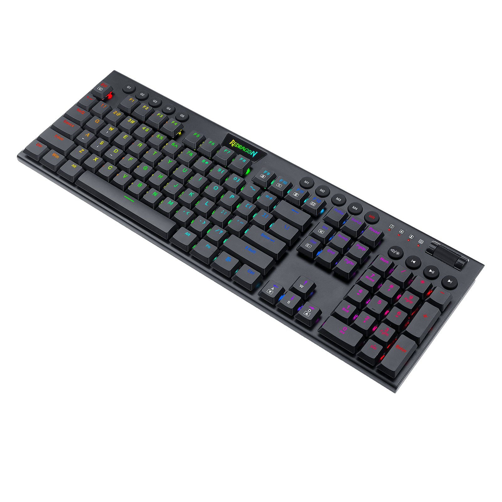 Papan Kekunci Mekanikal RGB Redragon K619 Horus, Papan Kekunci Permainan Berwayar Reka Bentuk Ultra-Nipis dengan Kekunci Profil Rendah, Kawalan Media Khusus & Suis Merah Linear, Perisian Pro Disokong