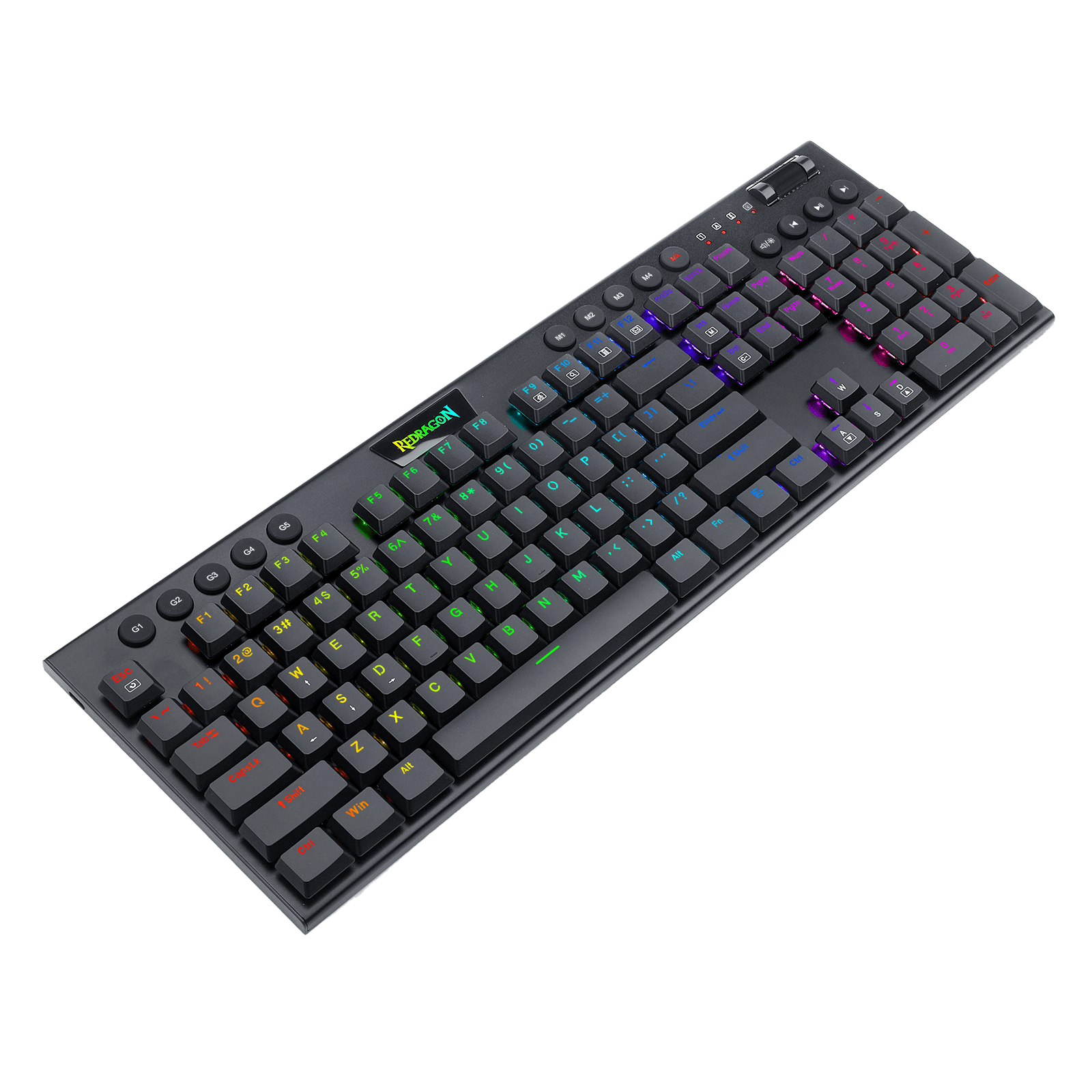 Papan Kekunci Mekanikal RGB Redragon K619 Horus, Papan Kekunci Permainan Berwayar Reka Bentuk Ultra-Nipis dengan Kekunci Profil Rendah, Kawalan Media Khusus & Suis Merah Linear, Perisian Pro Disokong