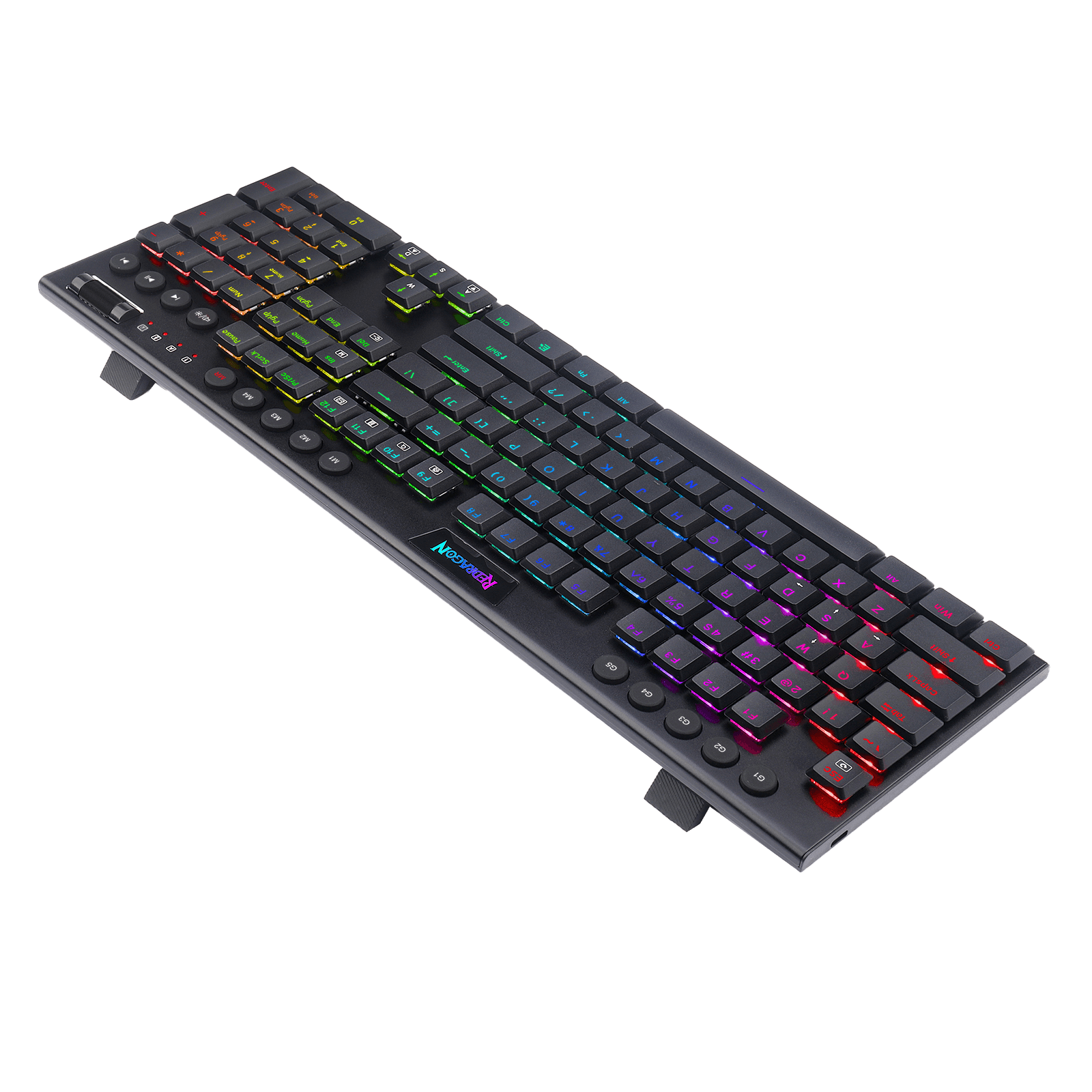 Papan Kekunci Mekanikal RGB Redragon K619 Horus, Papan Kekunci Permainan Berwayar Reka Bentuk Ultra-Nipis dengan Kekunci Profil Rendah, Kawalan Media Khusus & Suis Merah Linear, Perisian Pro Disokong