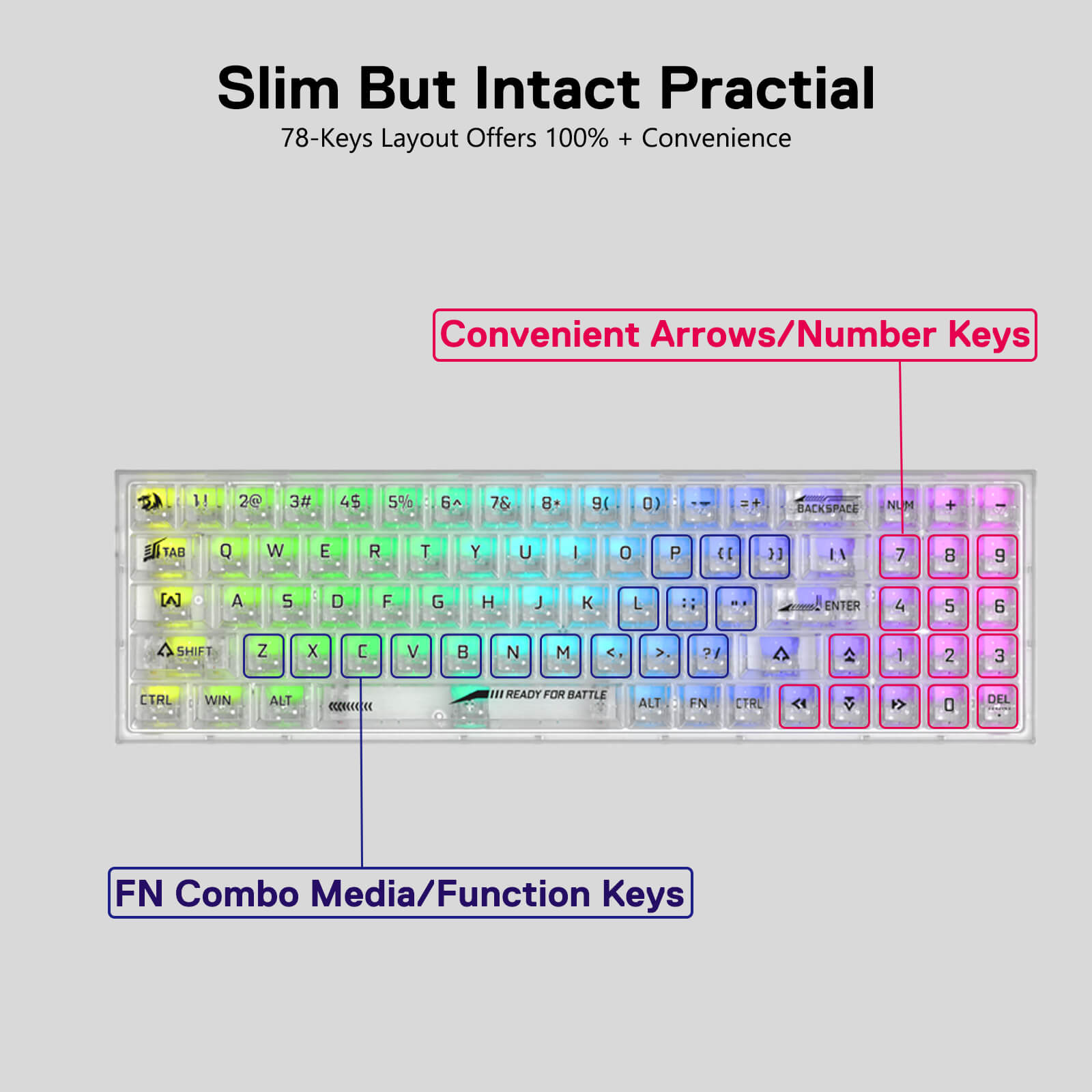 Papan Kekunci Permainan RGB Wayarles 3-Mod 75% Redragon K628 PRO SE, Papan Kekunci Mekanikal Padat Boleh Tukar Panas Lutsinar Sepenuhnya 78 Kekunci dengan Soket Dinaik Taraf, Kekunci Anak Panah & Numpad Khusus, Suis Tersuai Lut Cahaya
