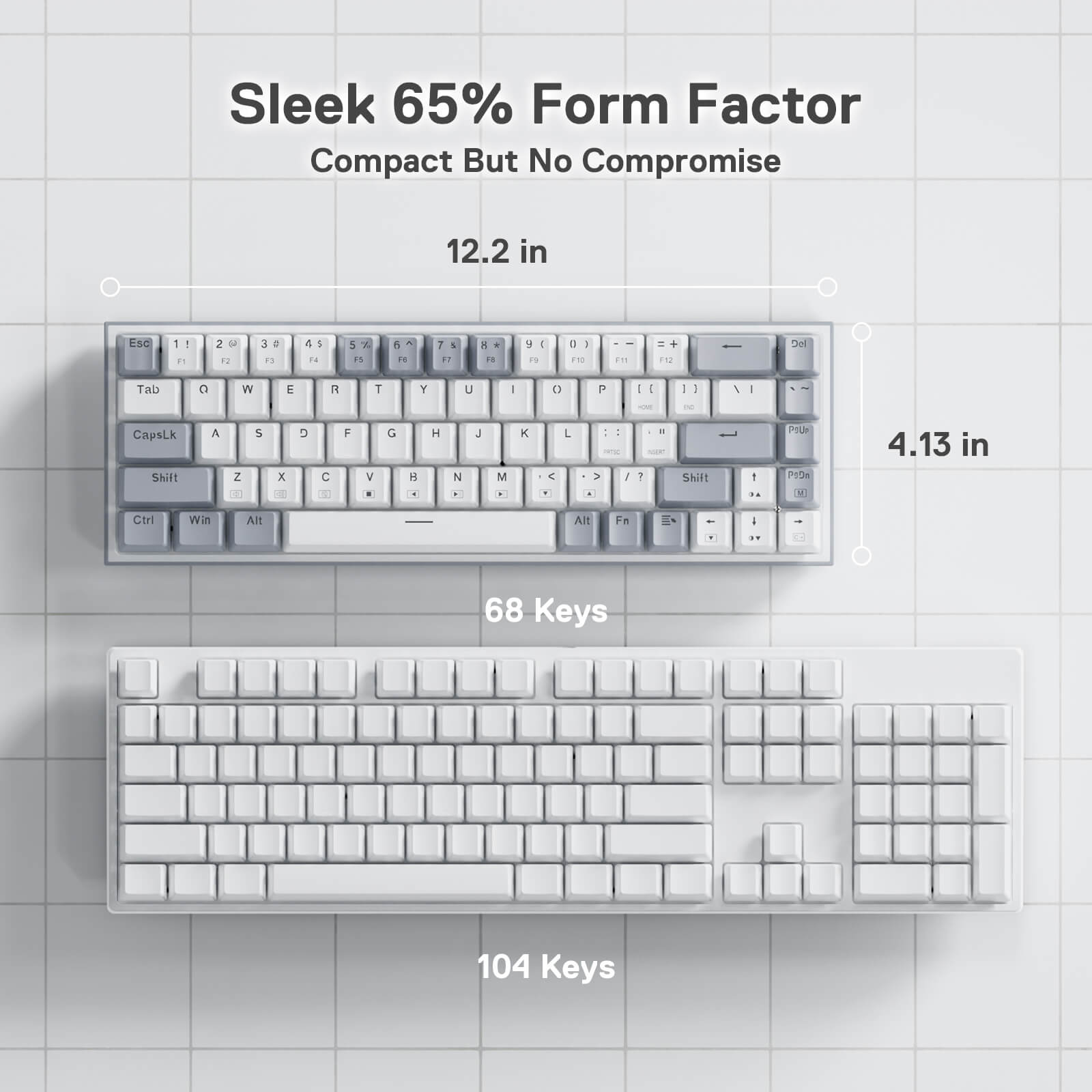 Papan Kekunci Permainan RGB Berwayar Redragon K631 Gery 65%, Papan Kekunci Mekanikal Padat Boleh Tukar Panas 68 Kekunci dengan Soket Tukar Panas 100%, PCB Lekap Plat Mod Bebas & Kekunci Anak Panah Khusus, Suis Linear Merah Senyap