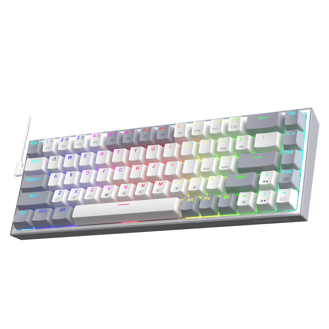 Papan Kekunci Permainan RGB Berwayar Redragon K631 Gery 65%, Papan Kekunci Mekanikal Padat Boleh Tukar Panas 68 Kekunci dengan Soket Tukar Panas 100%, PCB Lekap Plat Mod Bebas & Kekunci Anak Panah Khusus, Suis Linear Merah Senyap