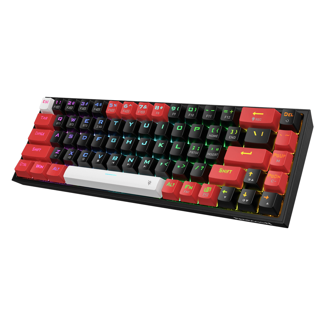 Papan Kekunci Gaming RGB Wayarles 3-Mod 65% Redragon K631 PRO, Papan Kekunci Mekanikal Padat Boleh Tukar Panas 68 Kekunci dengan Soket PCB Mod Bebas Tukar Panas & Kekunci Anak Panah Khusus, Suis Linear Merah Senyap
