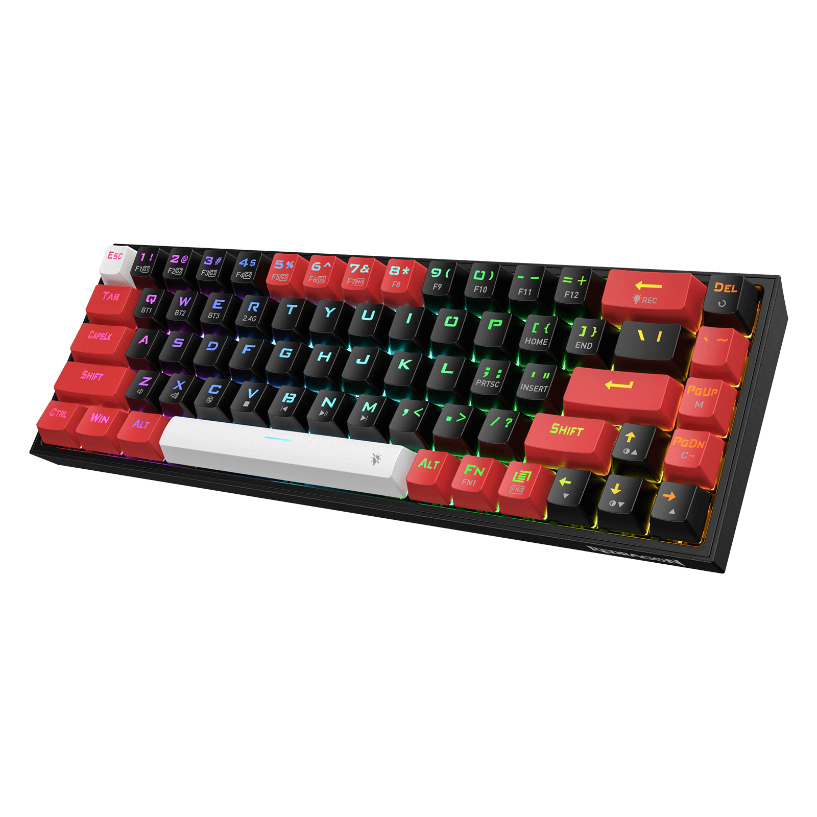 Papan Kekunci Gaming RGB Wayarles 3-Mod 65% Redragon K631 PRO, Papan Kekunci Mekanikal Padat Boleh Tukar Panas 68 Kekunci dengan Soket PCB Mod Bebas Tukar Panas & Kekunci Anak Panah Khusus, Suis Linear Merah Senyap