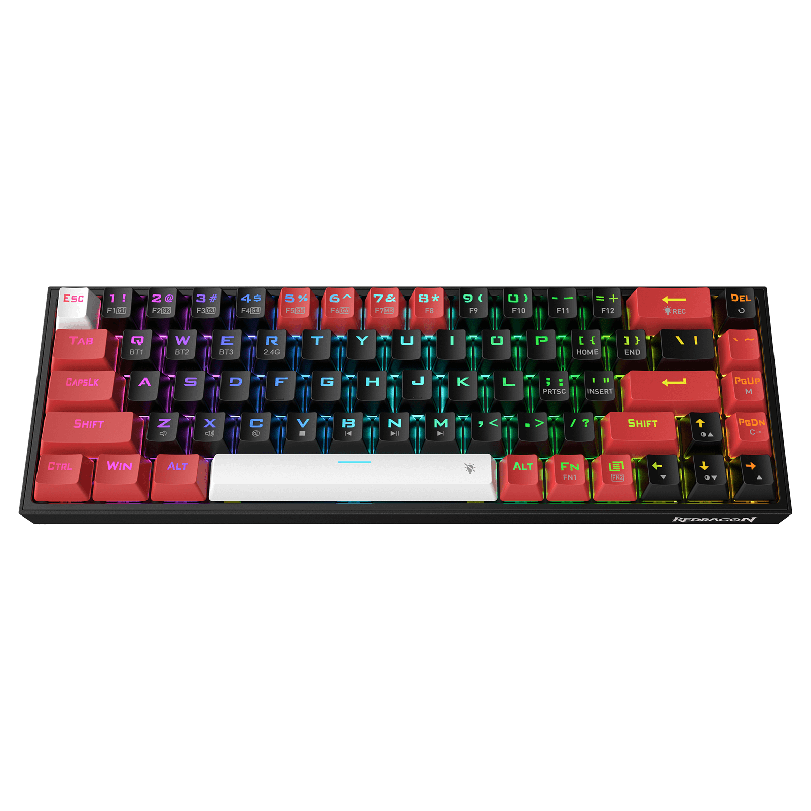 Papan Kekunci Gaming RGB Wayarles 3-Mod 65% Redragon K631 PRO, Papan Kekunci Mekanikal Padat Boleh Tukar Panas 68 Kekunci dengan Soket PCB Mod Bebas Tukar Panas & Kekunci Anak Panah Khusus, Suis Linear Merah Senyap