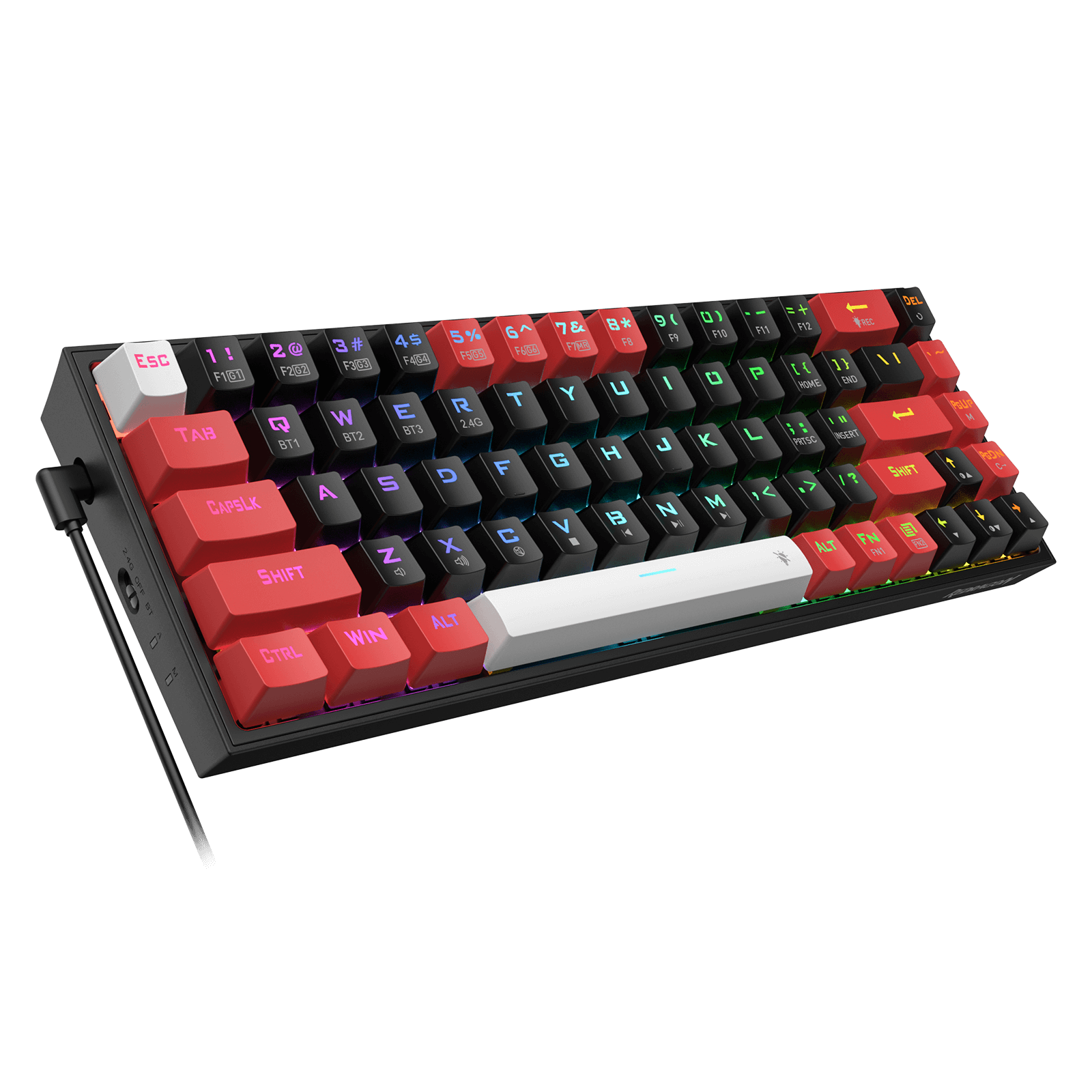Papan Kekunci Gaming RGB Wayarles 3-Mod 65% Redragon K631 PRO, Papan Kekunci Mekanikal Padat Boleh Tukar Panas 68 Kekunci dengan Soket PCB Mod Bebas Tukar Panas & Kekunci Anak Panah Khusus, Suis Linear Merah Senyap