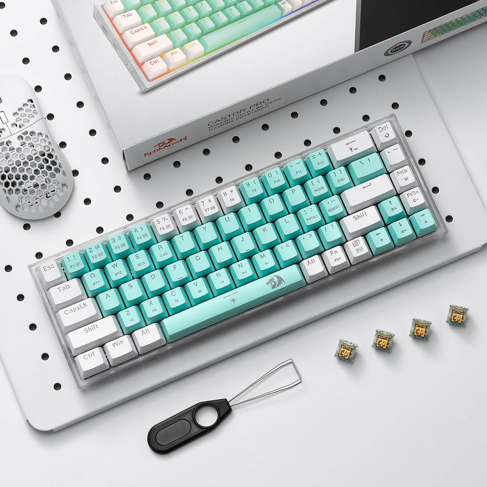 Papan Kekunci Permainan RGB Wayarles 3 Mod 65% Redragon K631 PRO WT, Papan Kekunci Mekanikal Padat Boleh Tukar Panas 68 Kekunci dengan Soket PCB Bebas Mod Boleh Tukar Panas & Papan Lut Sinar, Suis Linear Senyap Tersuai