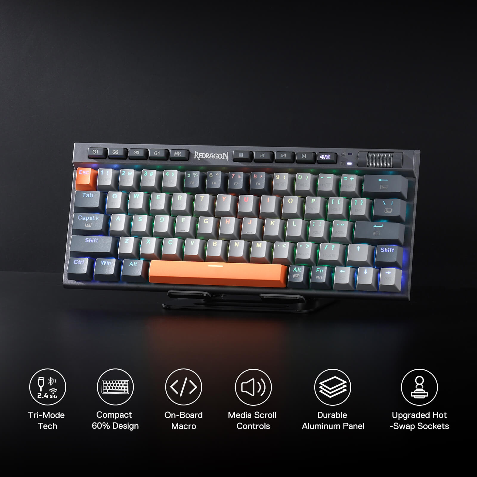Redragon TRARIC K634 PRO 60% 3-Mode Wireless RGB Gaming Keyboard