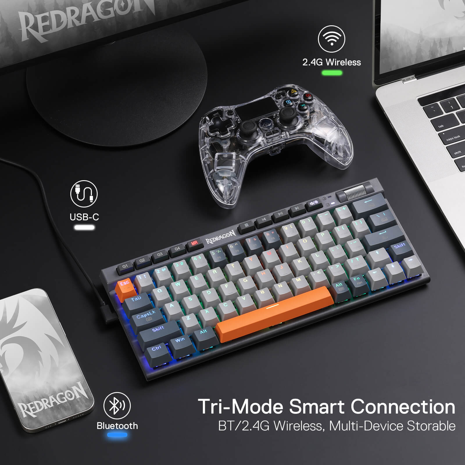 Redragon TRARIC K634 PRO 60% 3-Mode Wireless RGB Gaming Keyboard